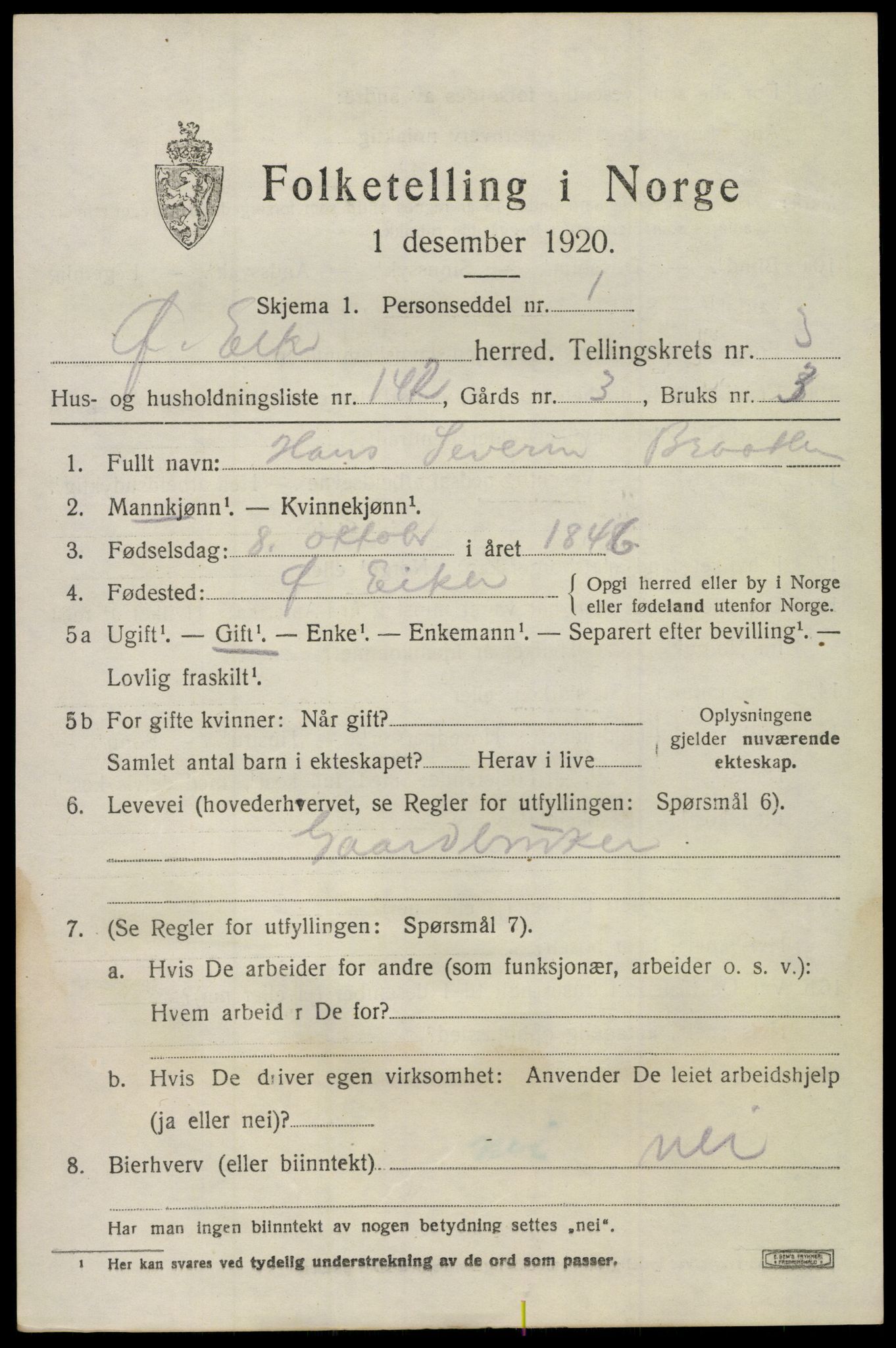 SAKO, 1920 census for Øvre Eiker, 1920, p. 9578