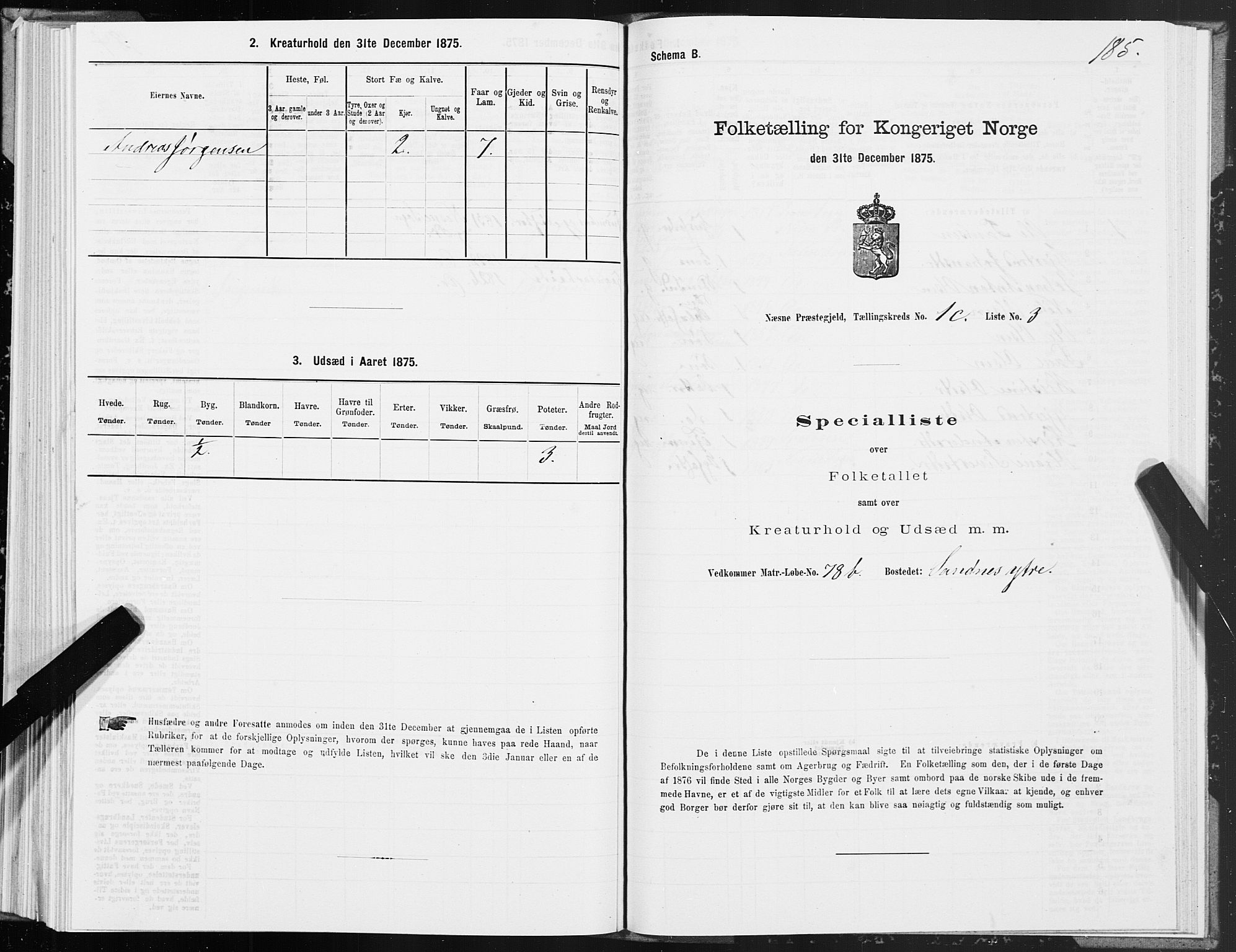 SAT, 1875 census for 1828P Nesna, 1875, p. 1185