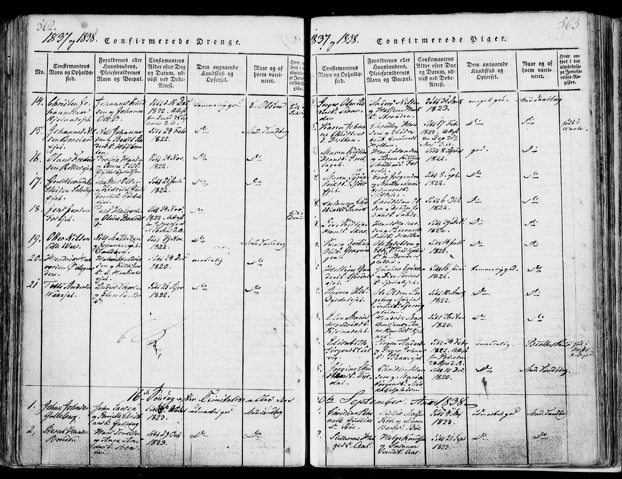 Sande Kirkebøker, SAKO/A-53/F/Fa/L0003: Parish register (official) no. 3, 1814-1847, p. 562-563