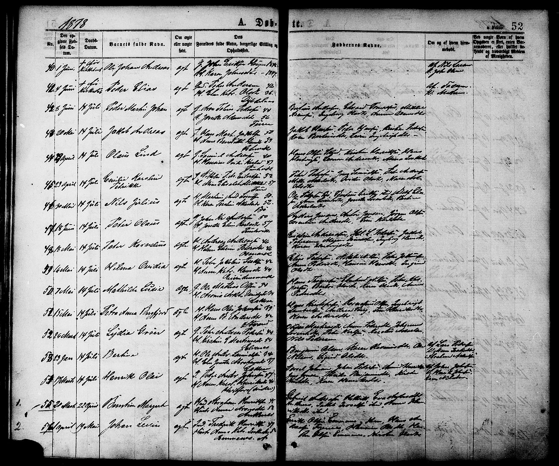 Ministerialprotokoller, klokkerbøker og fødselsregistre - Nordland, SAT/A-1459/863/L0897: Parish register (official) no. 863A09, 1872-1886, p. 52