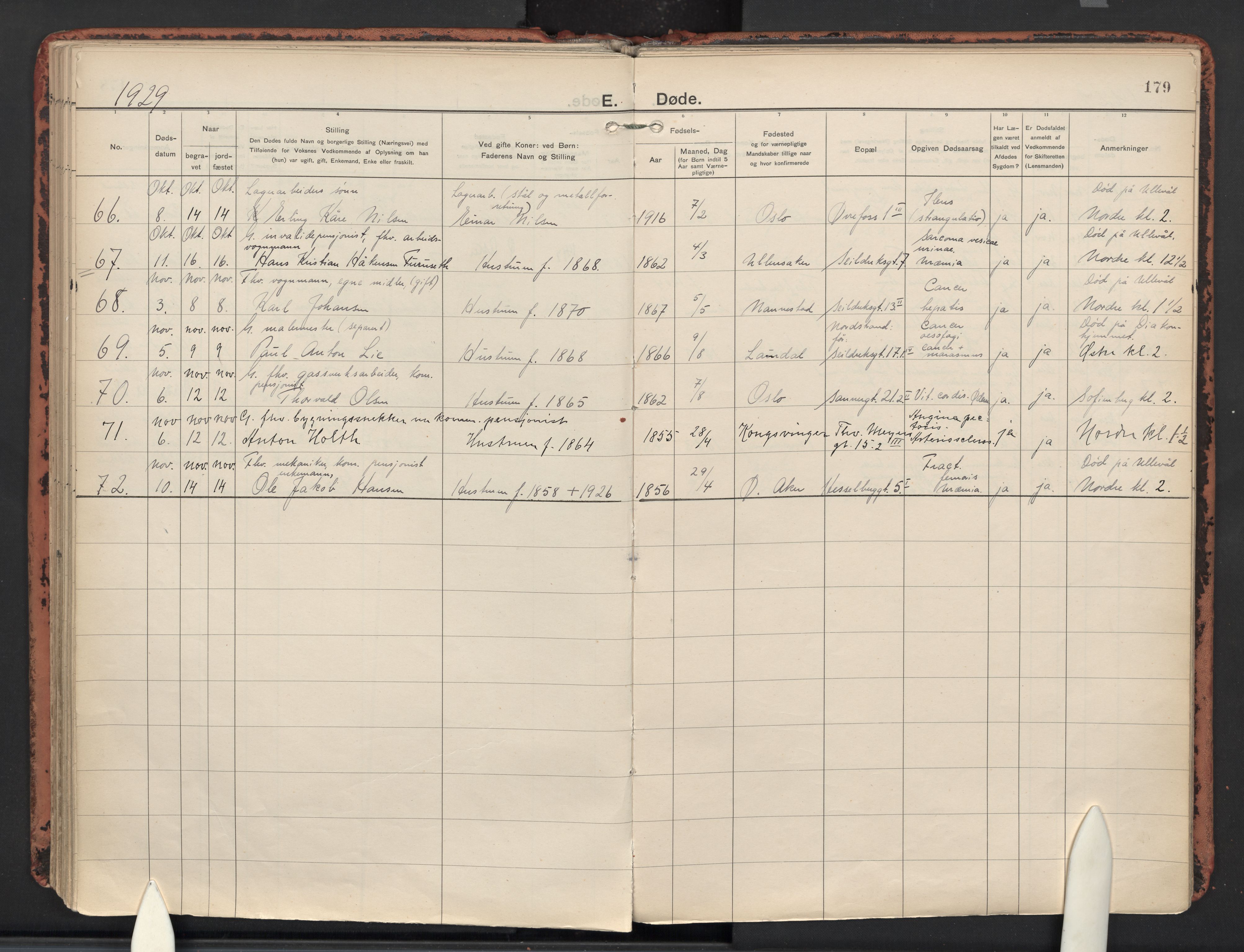 Paulus prestekontor Kirkebøker, AV/SAO-A-10871/F/Fa/L0023: Parish register (official) no. 23, 1915-1932, p. 179
