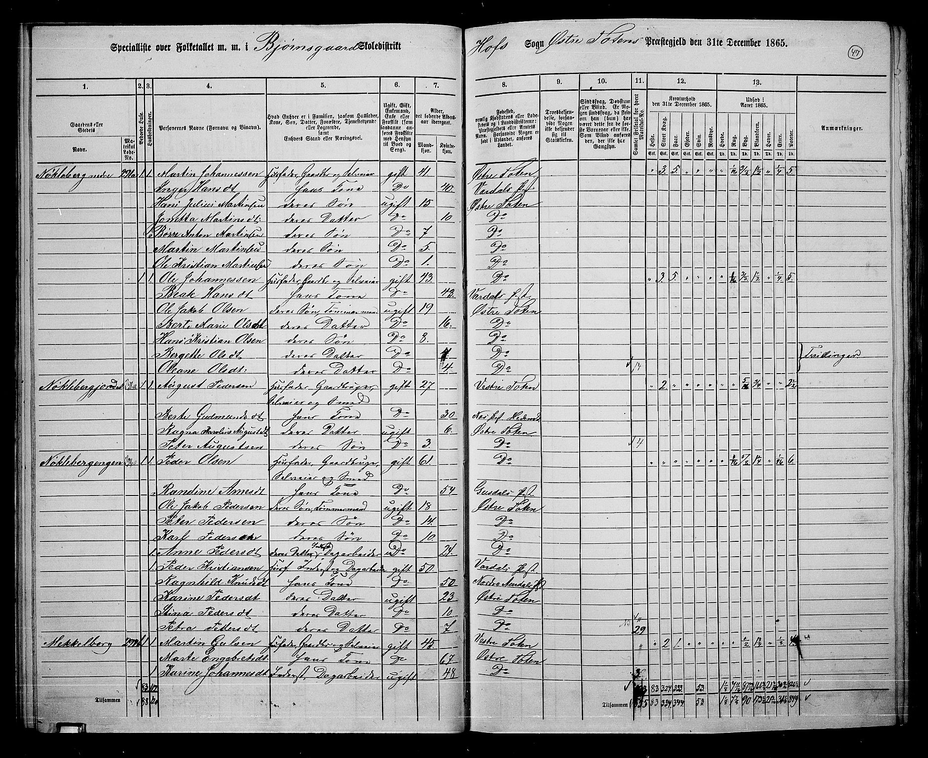 RA, 1865 census for Østre Toten, 1865, p. 176