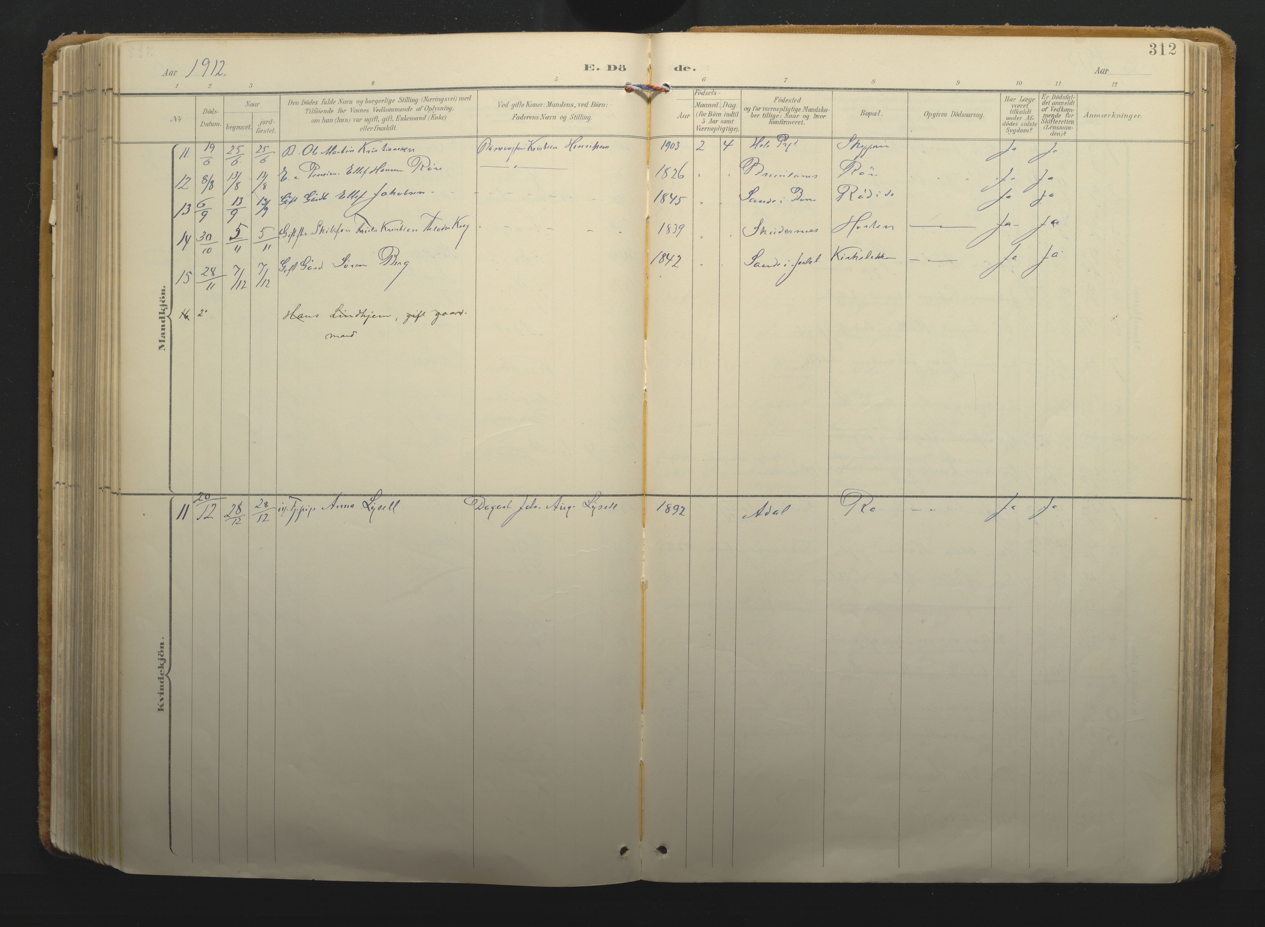 Borre kirkebøker, AV/SAKO-A-338/F/Fa/L0011: Parish register (official) no. I 11, 1897-1921, p. 312