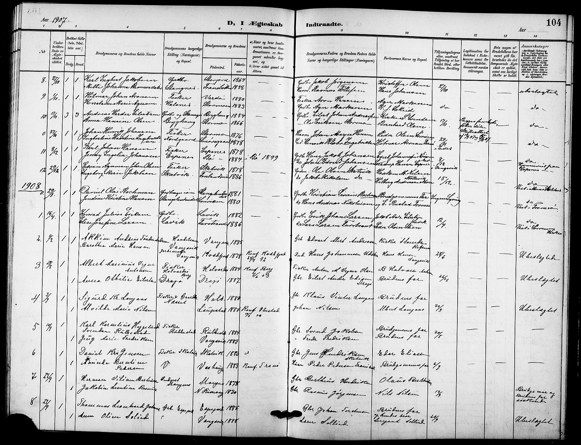 Tranøy sokneprestkontor, SATØ/S-1313/I/Ia/Iab/L0005klokker: Parish register (copy) no. 5, 1902-1919, p. 104