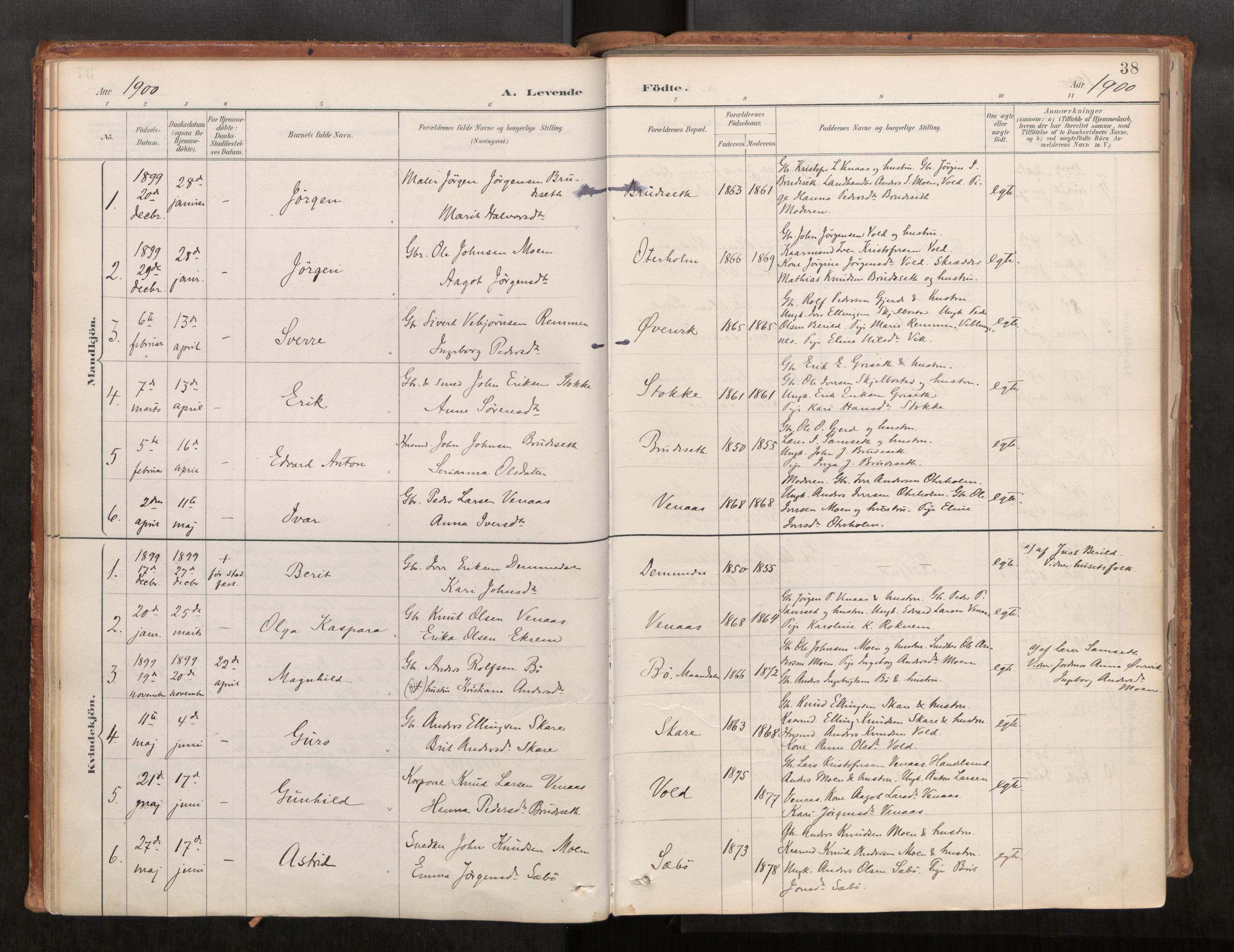 Ministerialprotokoller, klokkerbøker og fødselsregistre - Møre og Romsdal, AV/SAT-A-1454/543/L0568: Parish register (official) no. 543A03, 1885-1915, p. 38