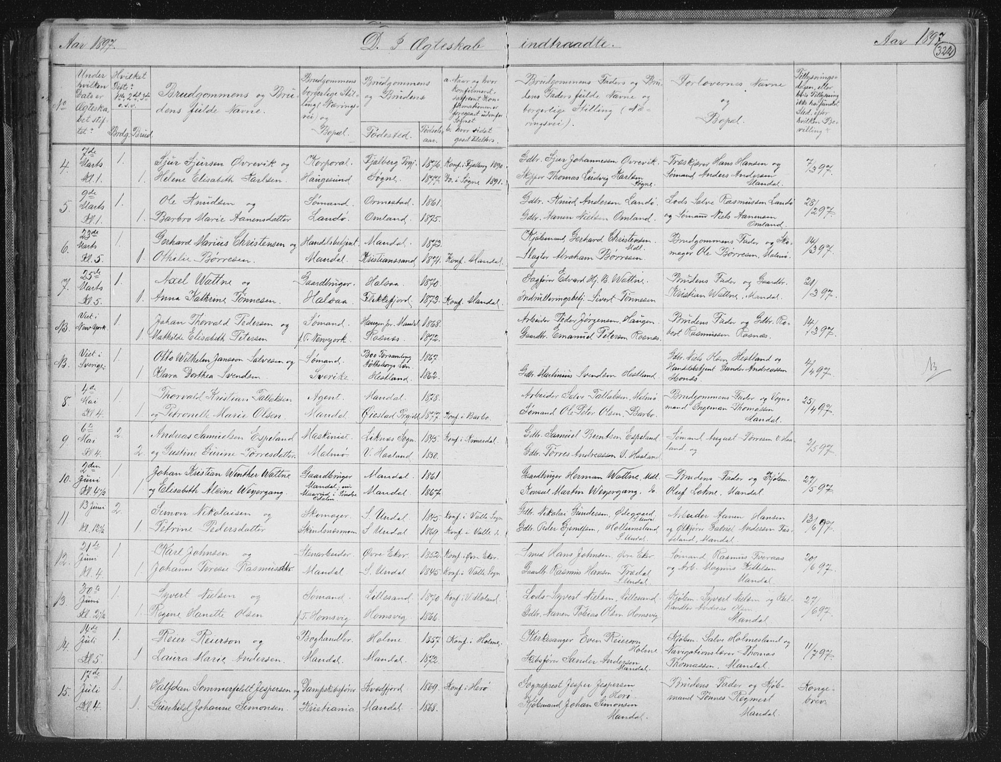 Mandal sokneprestkontor, SAK/1111-0030/F/Fb/Fba/L0011: Parish register (copy) no. B 5, 1880-1898, p. 322
