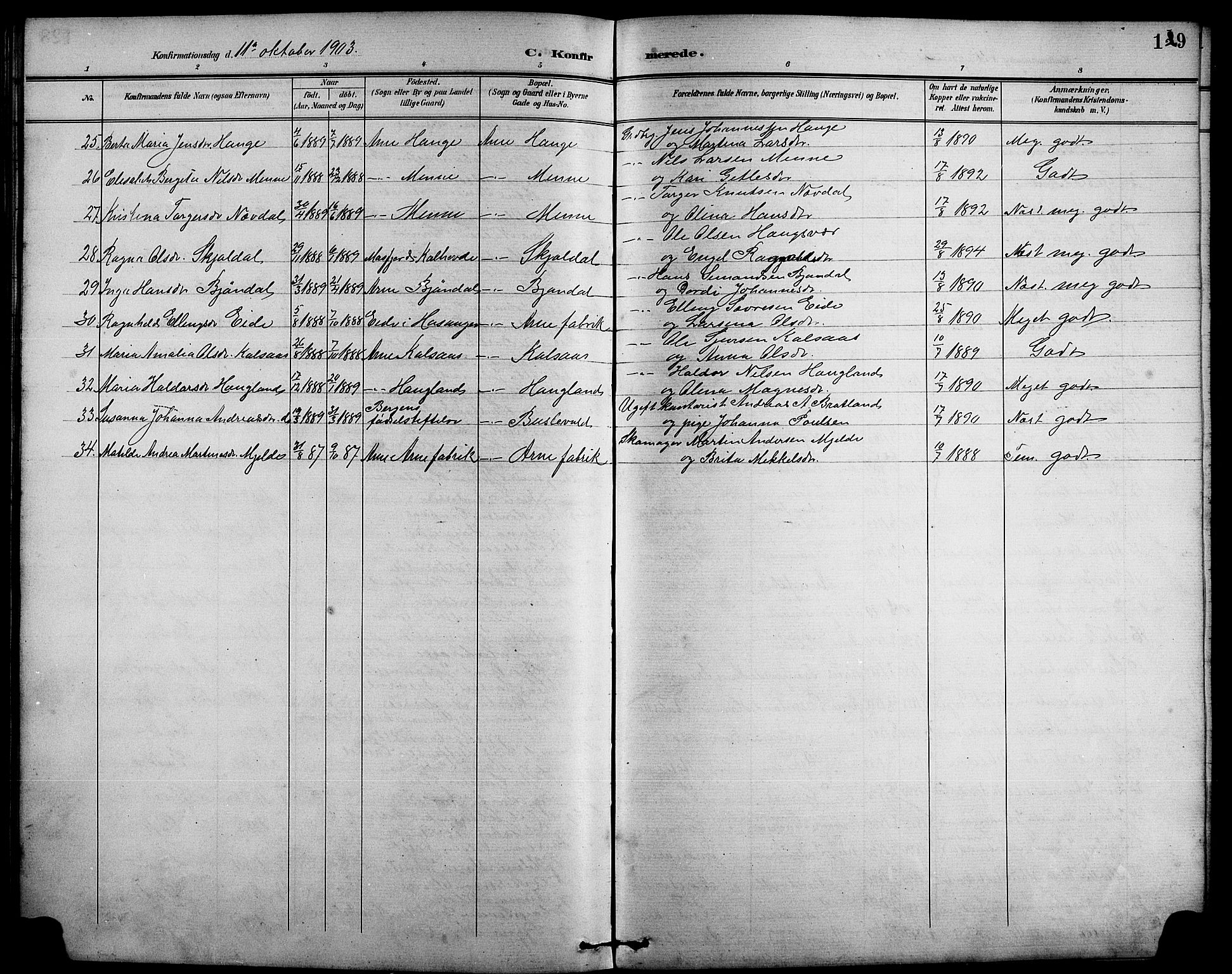 Arna sokneprestembete, AV/SAB-A-74001/H/Ha/Hab: Parish register (copy) no. A 4, 1898-1910, p. 129