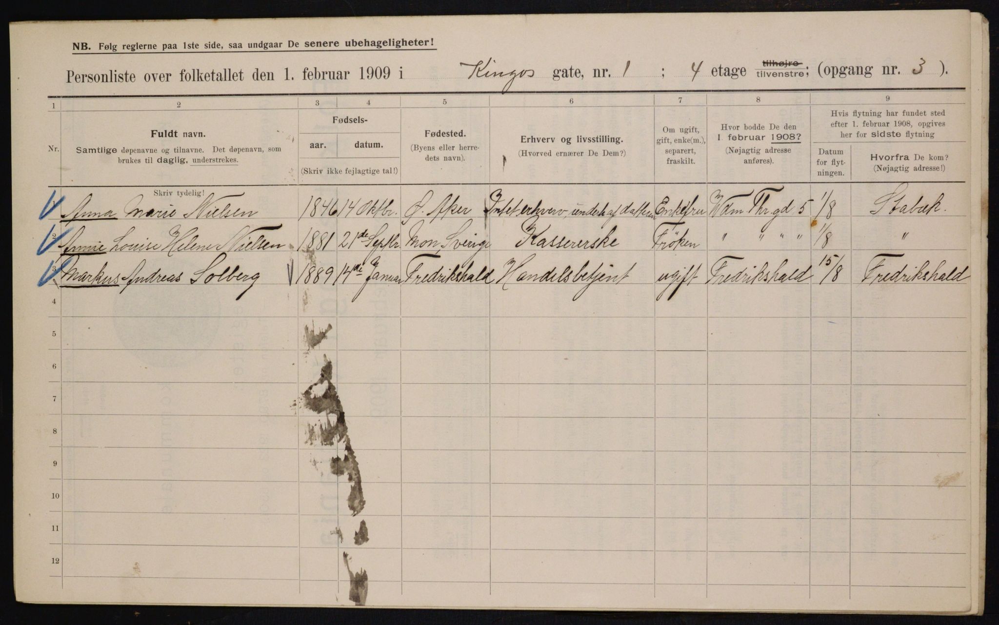 OBA, Municipal Census 1909 for Kristiania, 1909, p. 45122