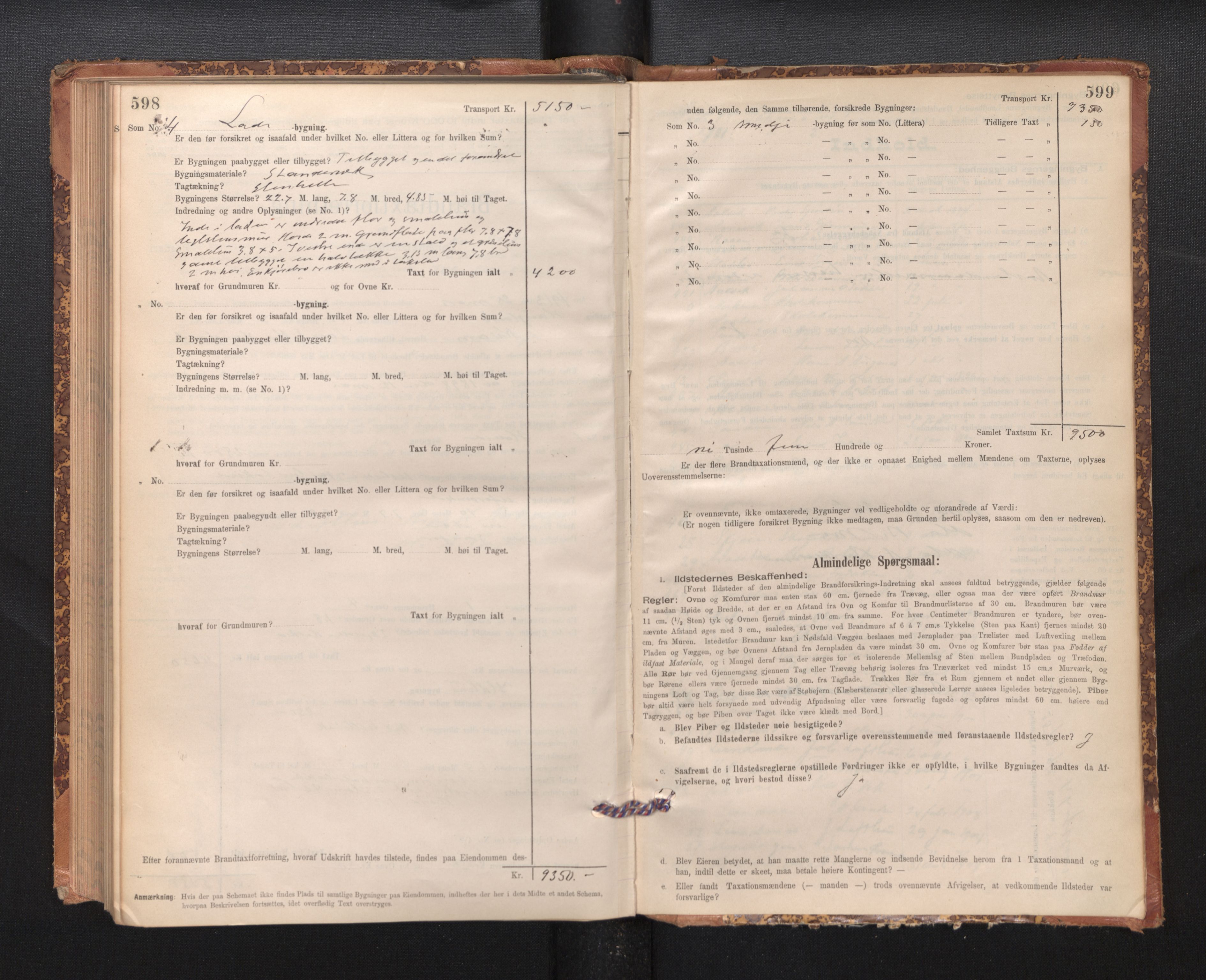 Lensmannen i Kvam, SAB/A-33201/0012/L0005: Branntakstprotokoll, skjematakst, 1894-1913, p. 598-599