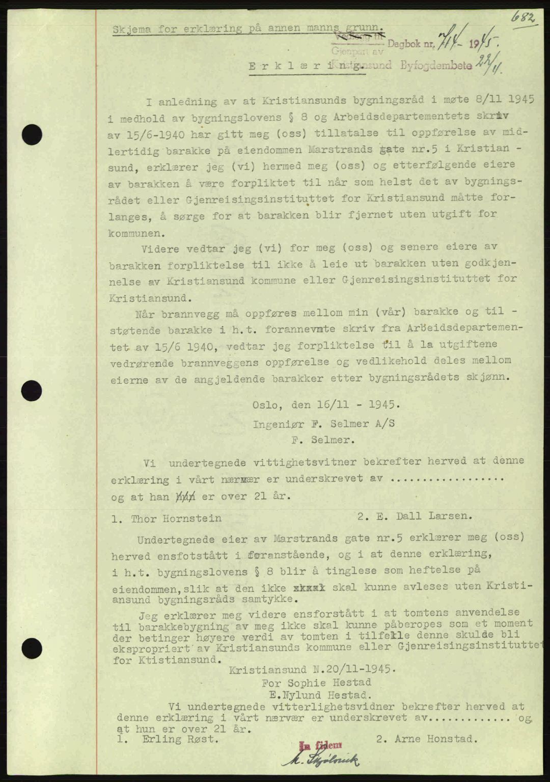 Kristiansund byfogd, SAT/A-4587/A/27: Mortgage book no. 37-38, 1943-1945, Diary no: : 714/1945