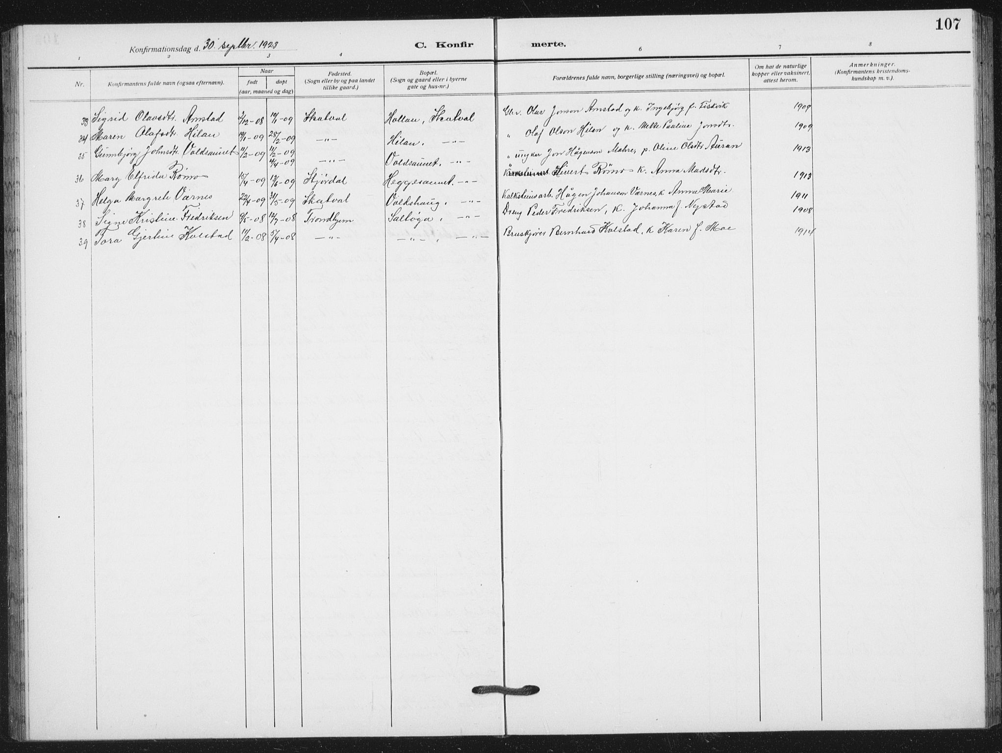 Ministerialprotokoller, klokkerbøker og fødselsregistre - Nord-Trøndelag, SAT/A-1458/712/L0104: Parish register (copy) no. 712C02, 1917-1939, p. 107