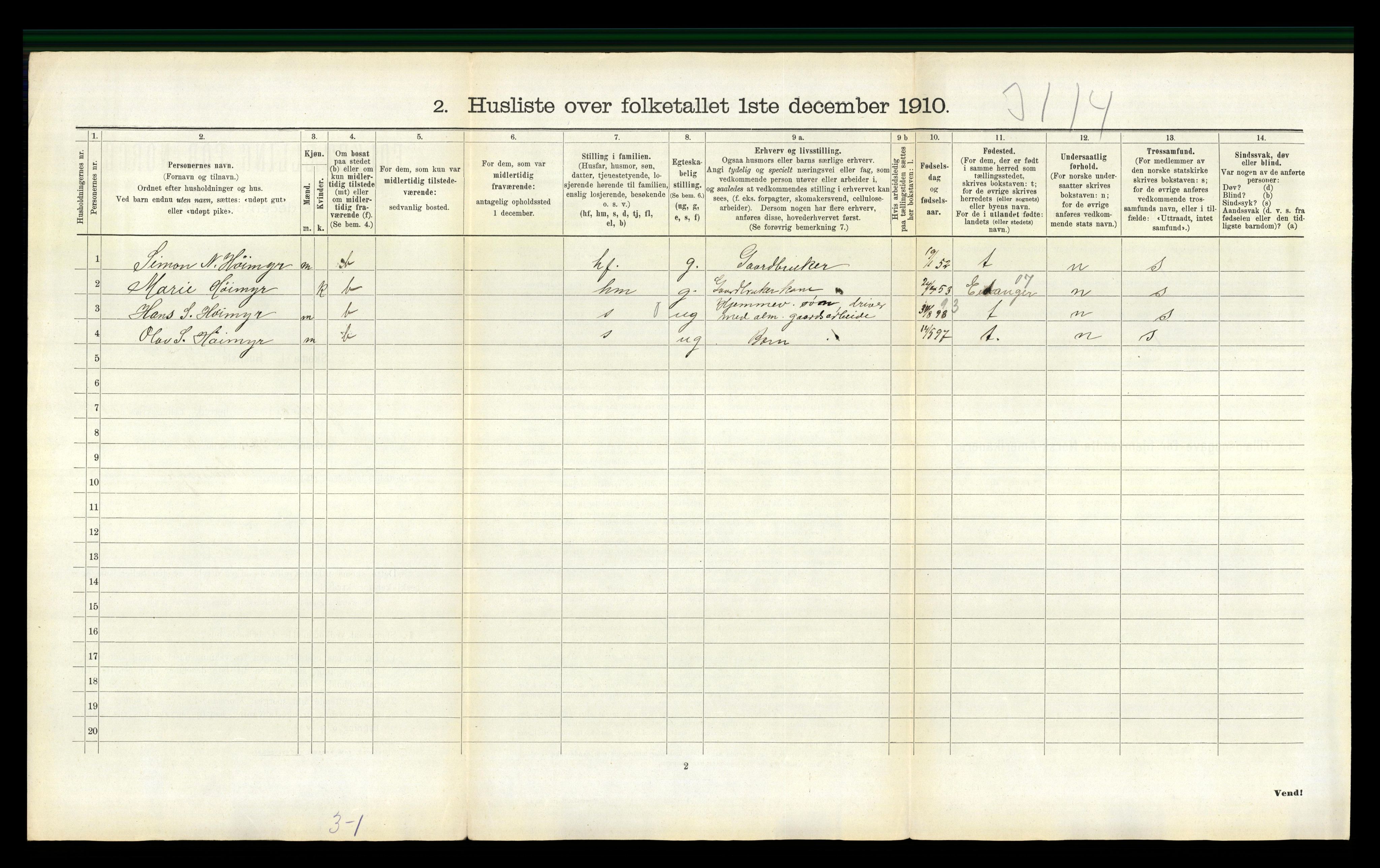 RA, 1910 census for Gjerpen, 1910, p. 2574