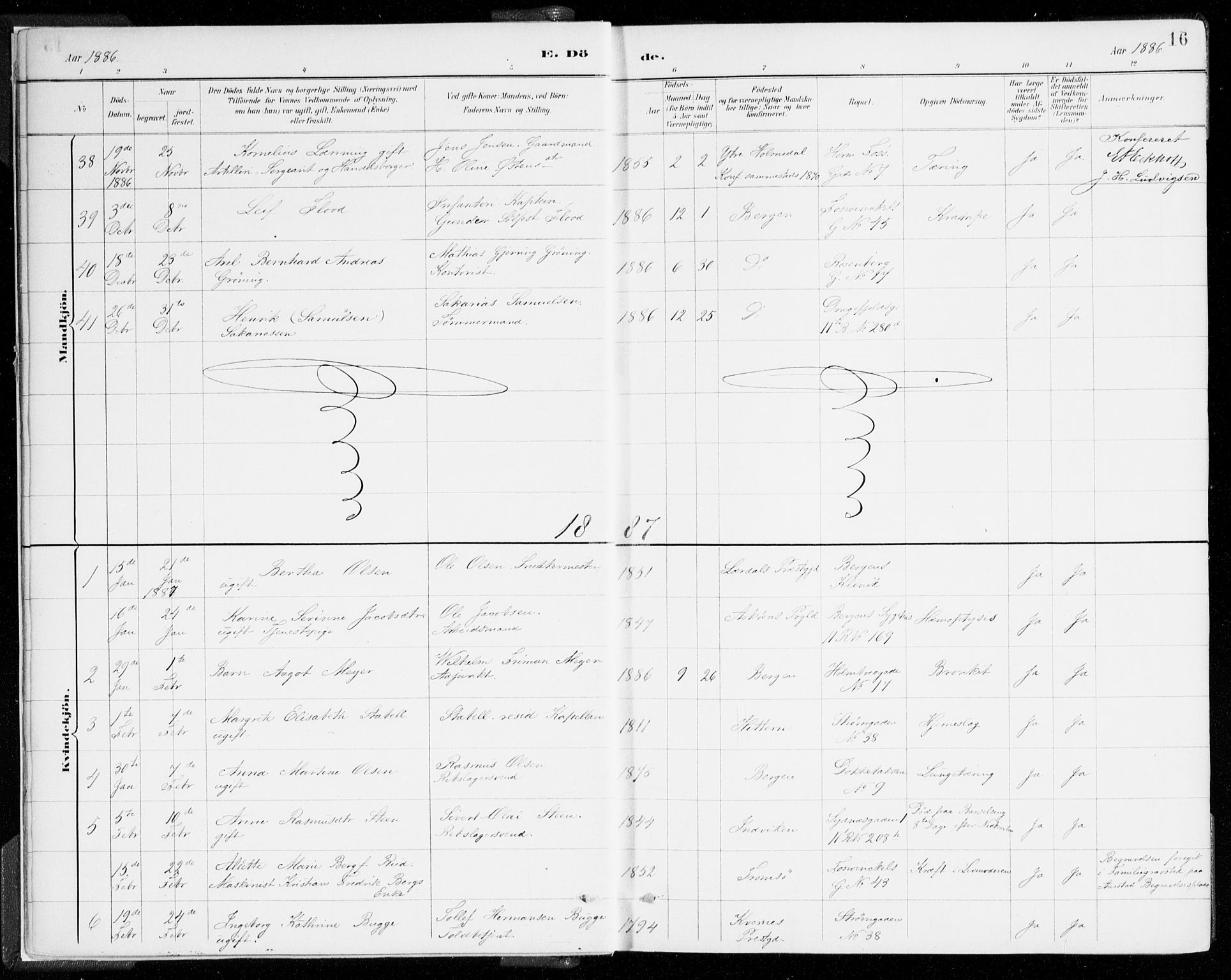 Johanneskirken sokneprestembete, SAB/A-76001/H/Haa/L0019: Parish register (official) no. E 1, 1885-1915, p. 16