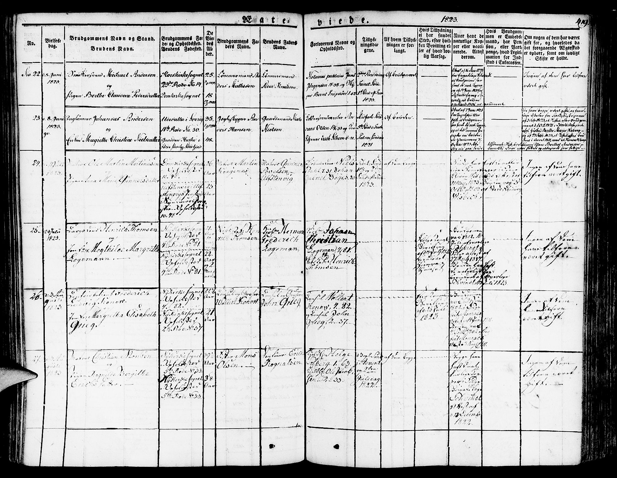 Nykirken Sokneprestembete, SAB/A-77101/H/Haa/L0012: Parish register (official) no. A 12, 1821-1844, p. 419