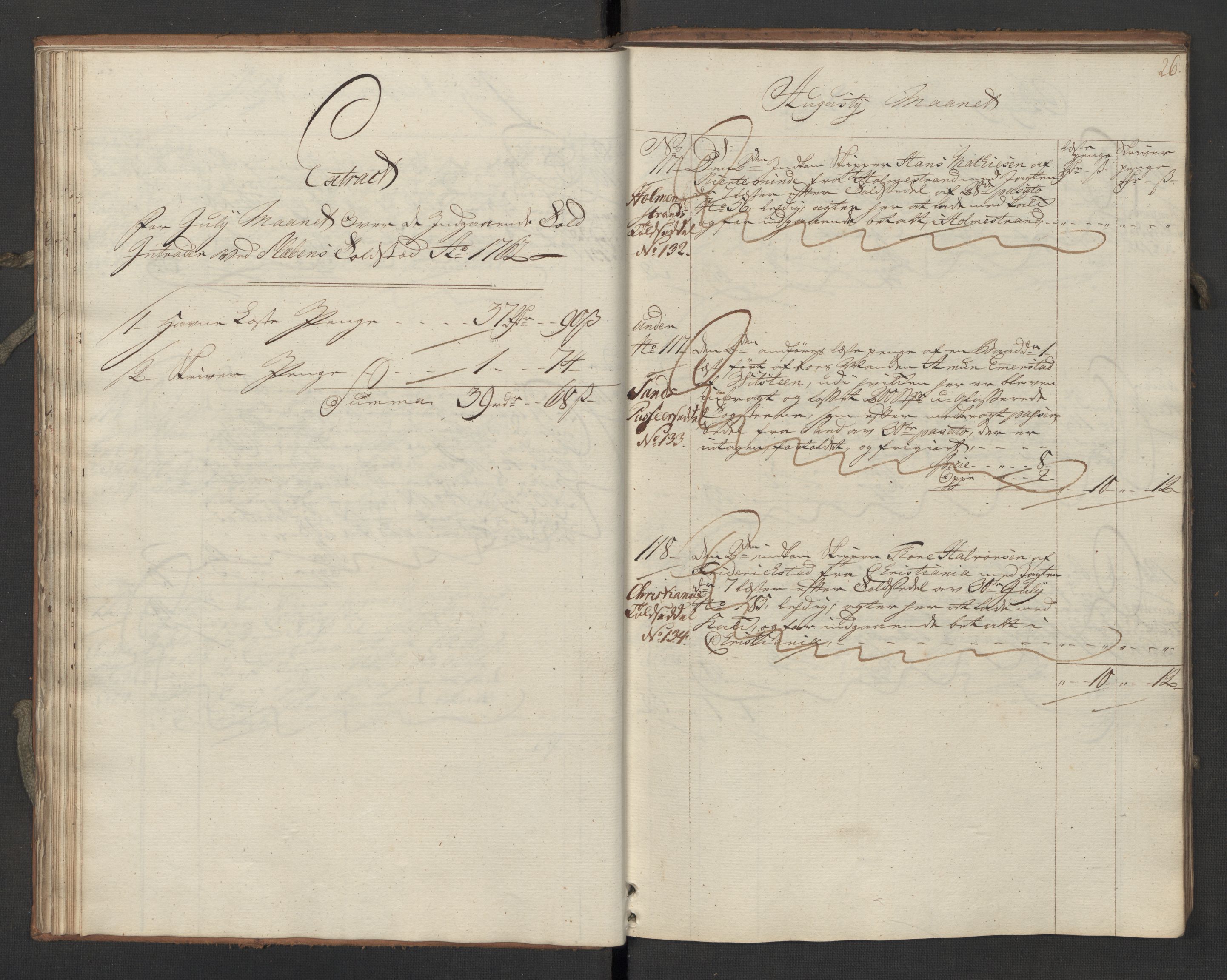 Generaltollkammeret, tollregnskaper, RA/EA-5490/R06/L0062/0002: Tollregnskaper Kristiania / Inngående hovedtollbok Slependen, 1762, p. 25b-26a