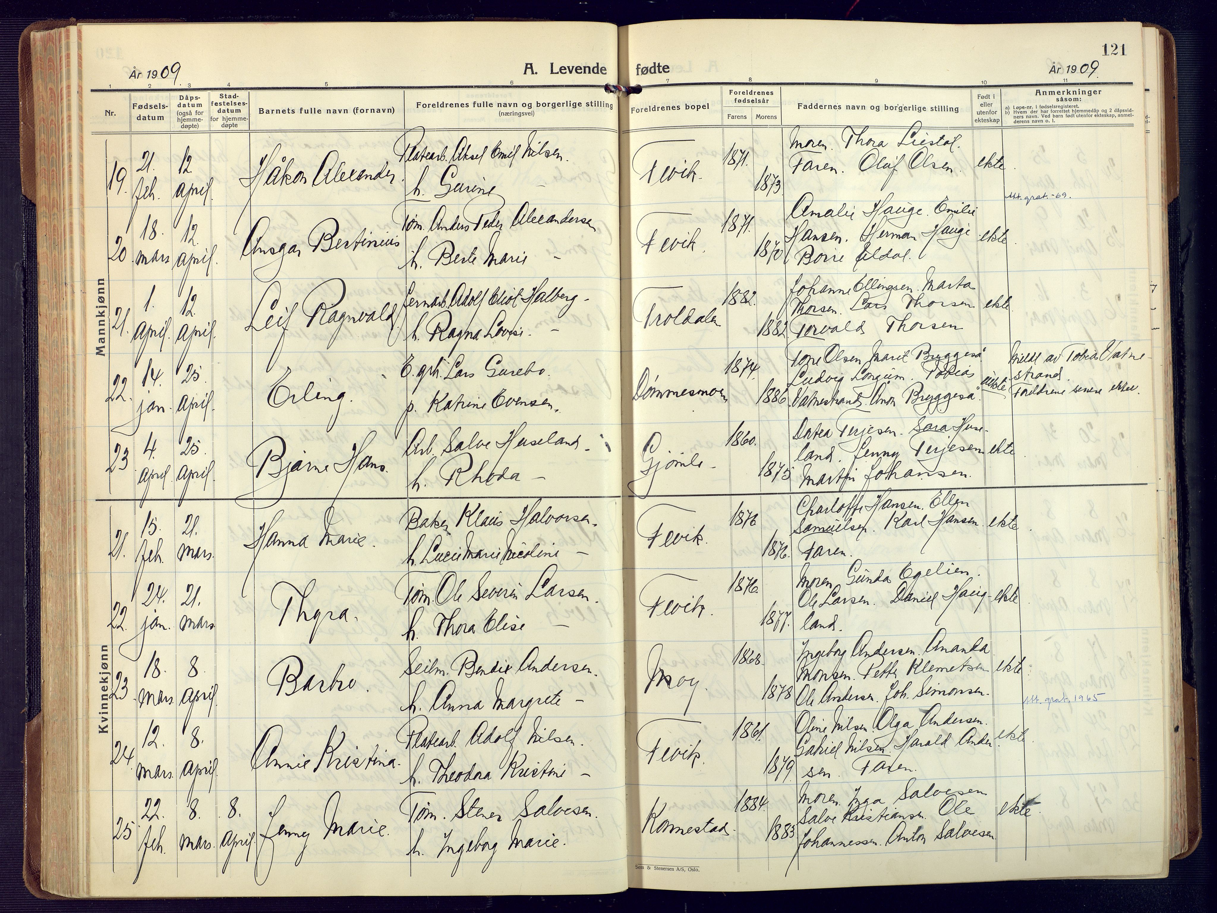 Fjære sokneprestkontor, SAK/1111-0011/F/Fa/L0004: Parish register (official) no. A 4, 1902-1925, p. 121
