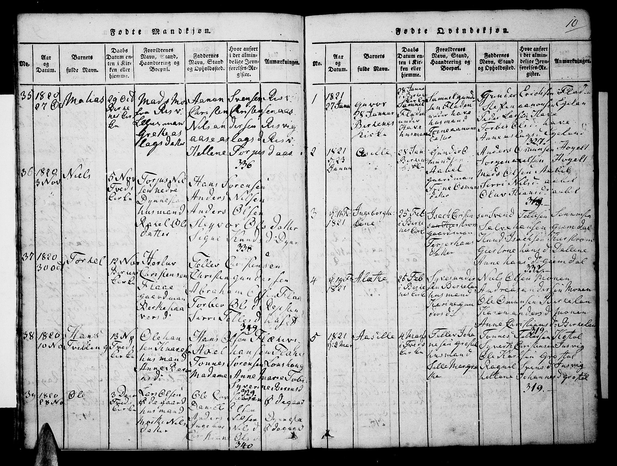 Tveit sokneprestkontor, AV/SAK-1111-0043/F/Fb/L0001: Parish register (copy) no. B 1, 1820-1834, p. 10