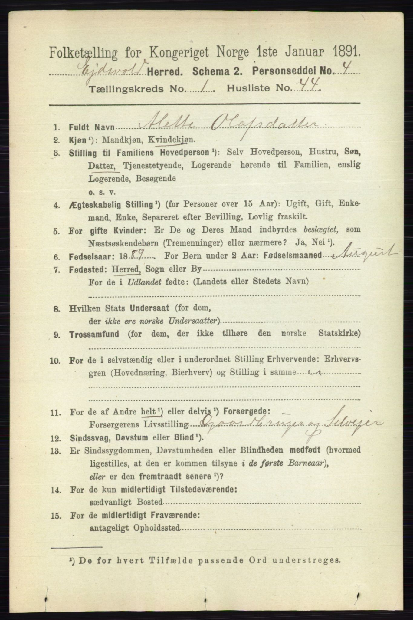 RA, 1891 census for 0237 Eidsvoll, 1891, p. 490