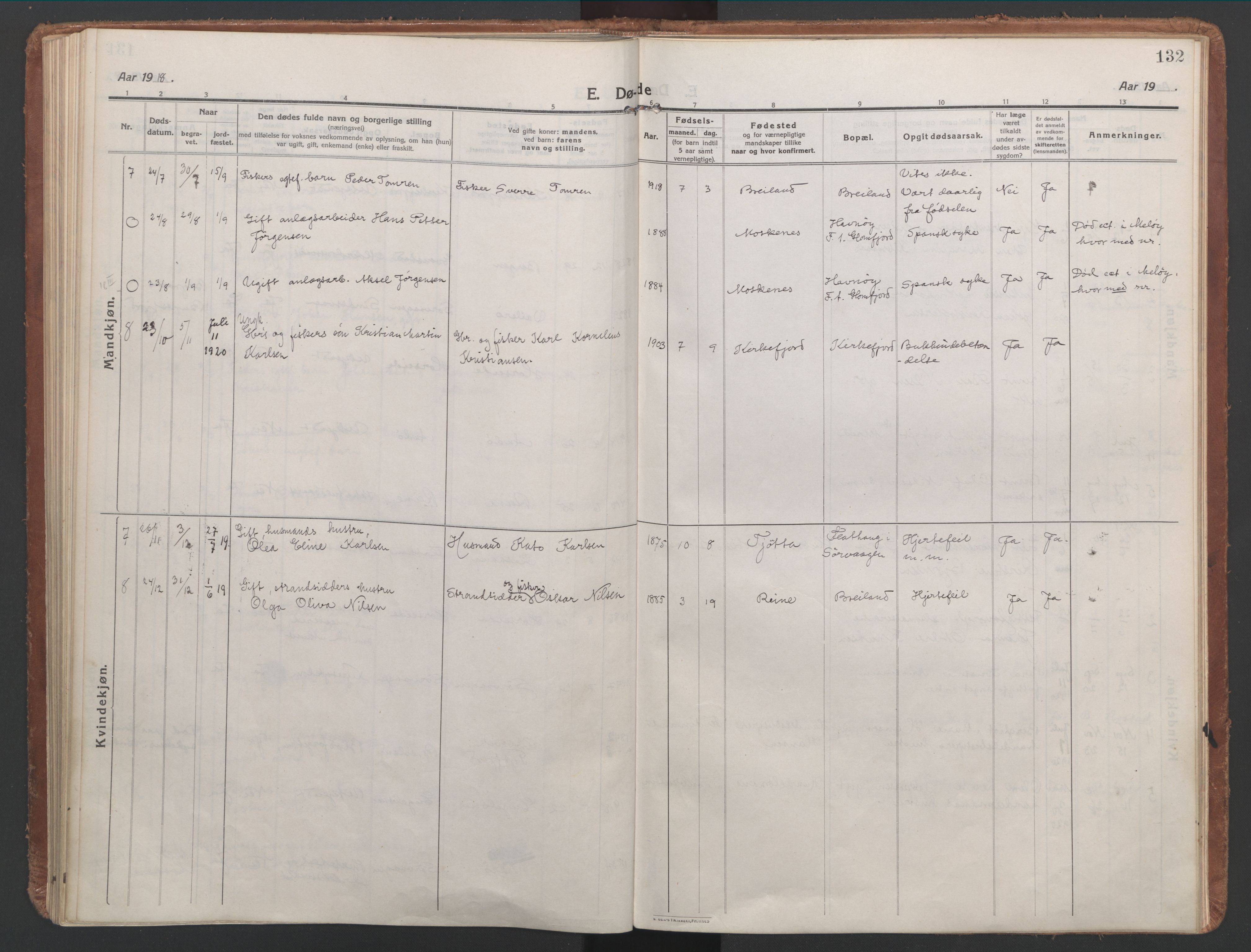 Ministerialprotokoller, klokkerbøker og fødselsregistre - Nordland, AV/SAT-A-1459/886/L1222: Parish register (official) no. 886A04, 1914-1926, p. 132