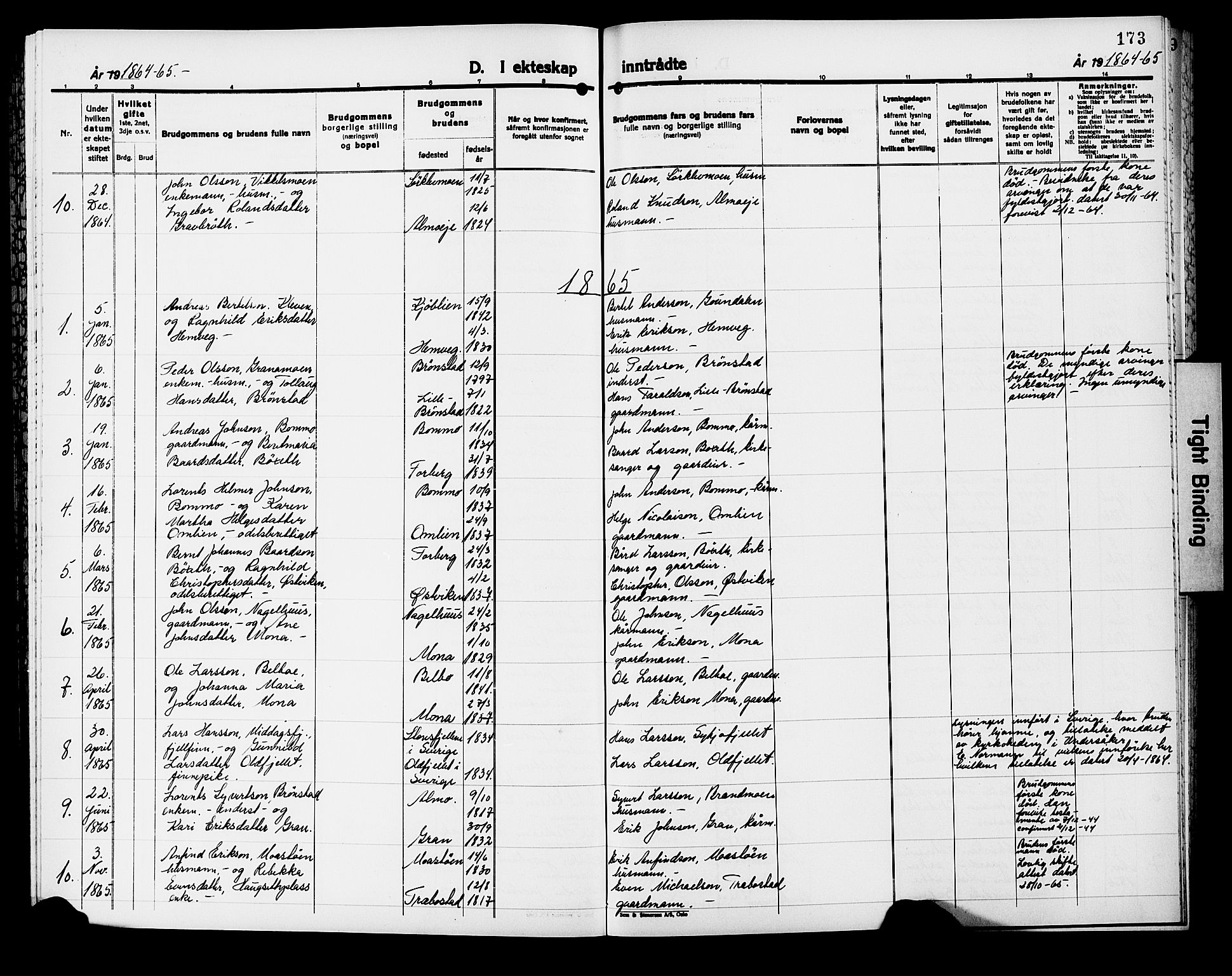 Ministerialprotokoller, klokkerbøker og fødselsregistre - Nord-Trøndelag, SAT/A-1458/749/L0485: Parish register (official) no. 749D01, 1857-1872, p. 173