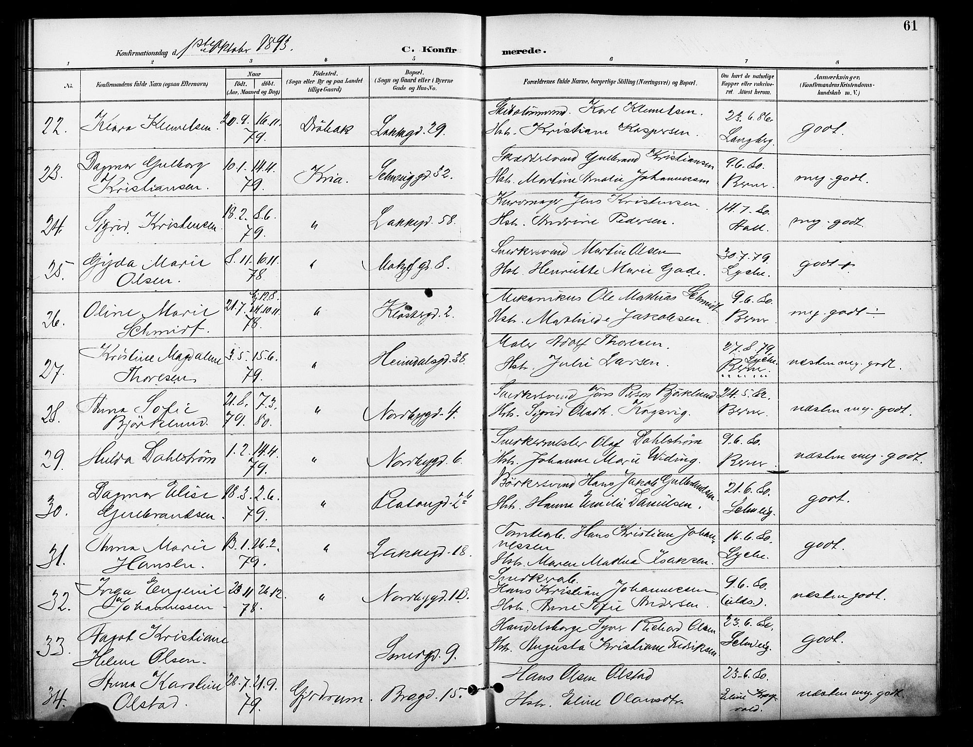 Grønland prestekontor Kirkebøker, AV/SAO-A-10848/F/Fa/L0011: Parish register (official) no. 11, 1892-1907, p. 61