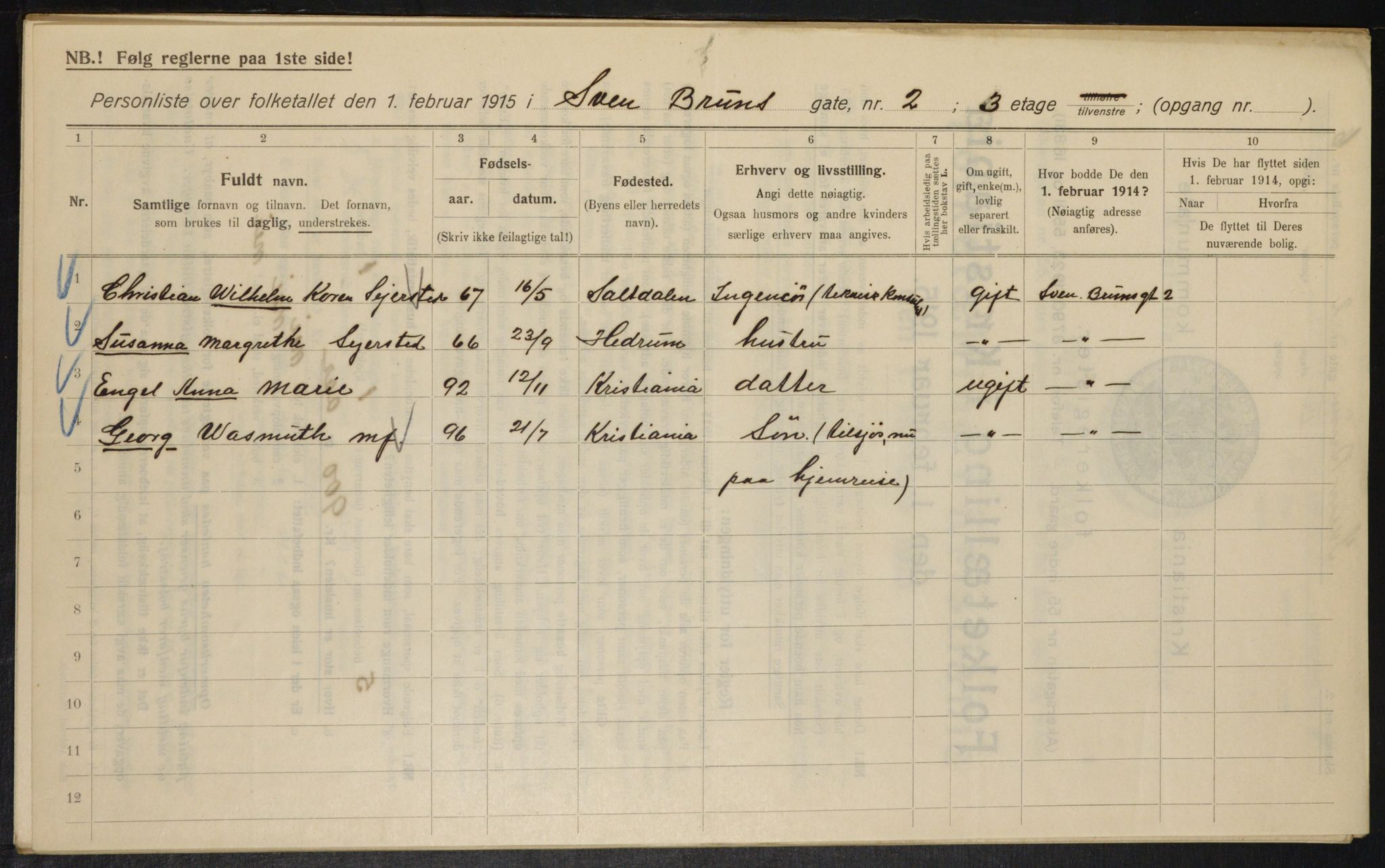 OBA, Municipal Census 1915 for Kristiania, 1915, p. 105037