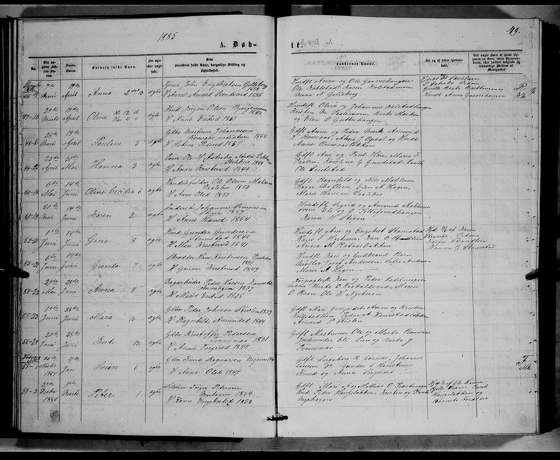 Ringebu prestekontor, AV/SAH-PREST-082/H/Ha/Hab/L0006: Parish register (copy) no. 6, 1880-1898, p. 49