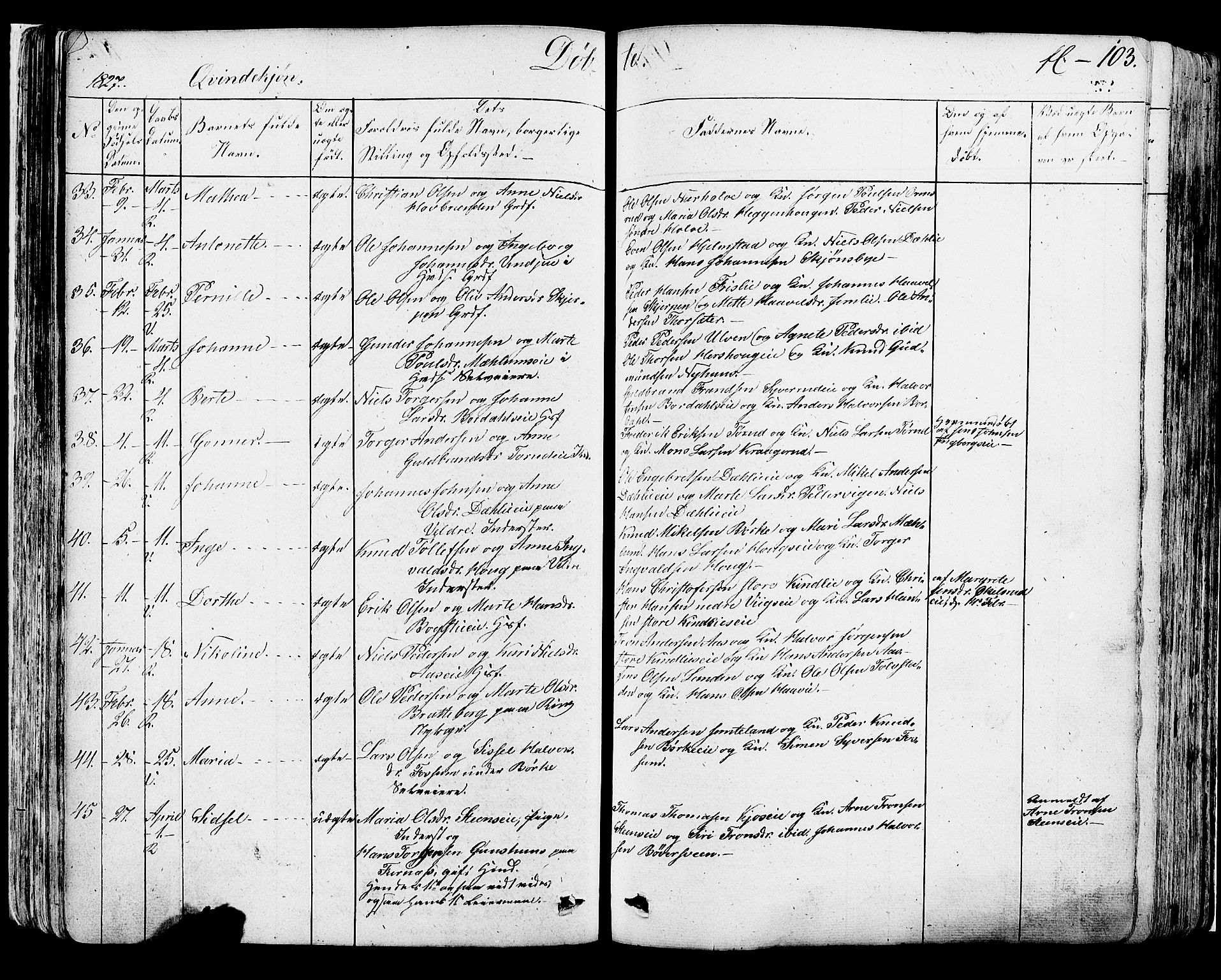 Ringsaker prestekontor, AV/SAH-PREST-014/K/Ka/L0007: Parish register (official) no. 7A, 1826-1837, p. 103