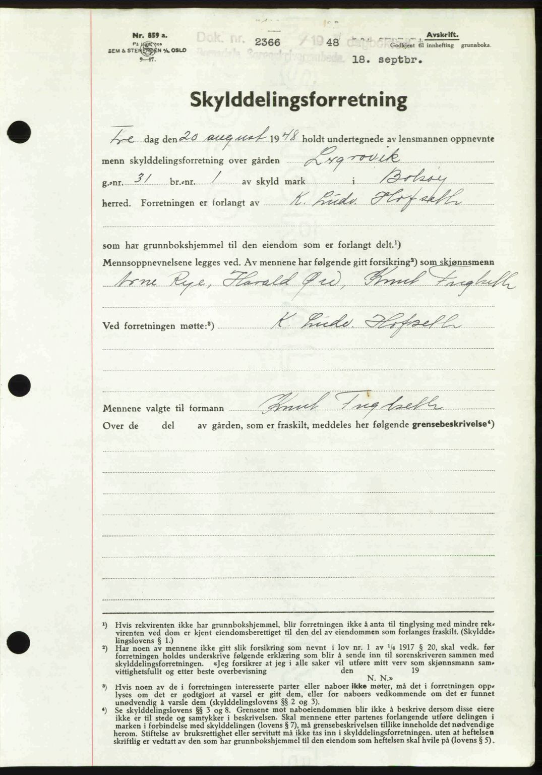 Romsdal sorenskriveri, AV/SAT-A-4149/1/2/2C: Mortgage book no. A27, 1948-1948, Diary no: : 2366/1948