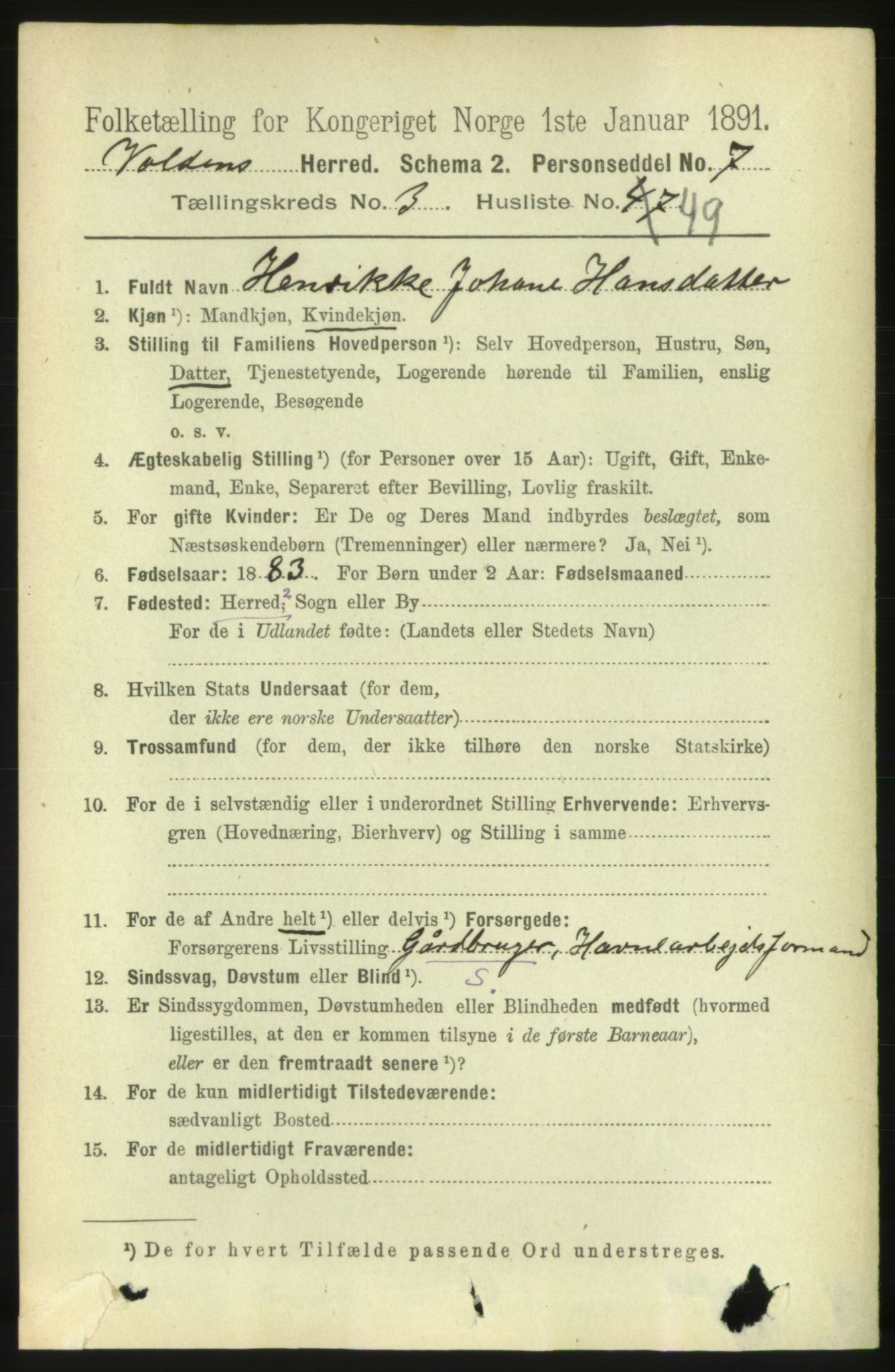 RA, 1891 census for 1519 Volda, 1891, p. 1924