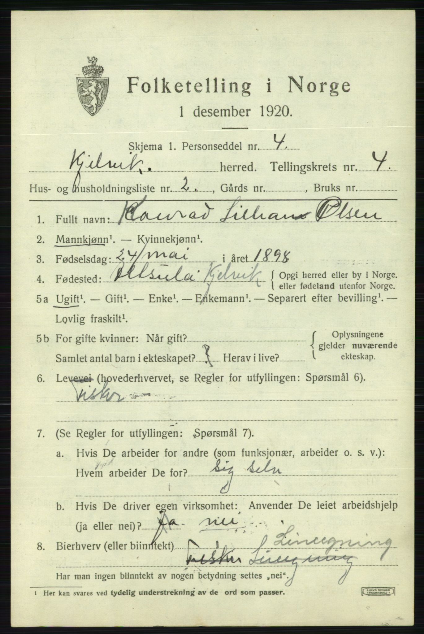 SATØ, 1920 census for Kjelvik, 1920, p. 1915