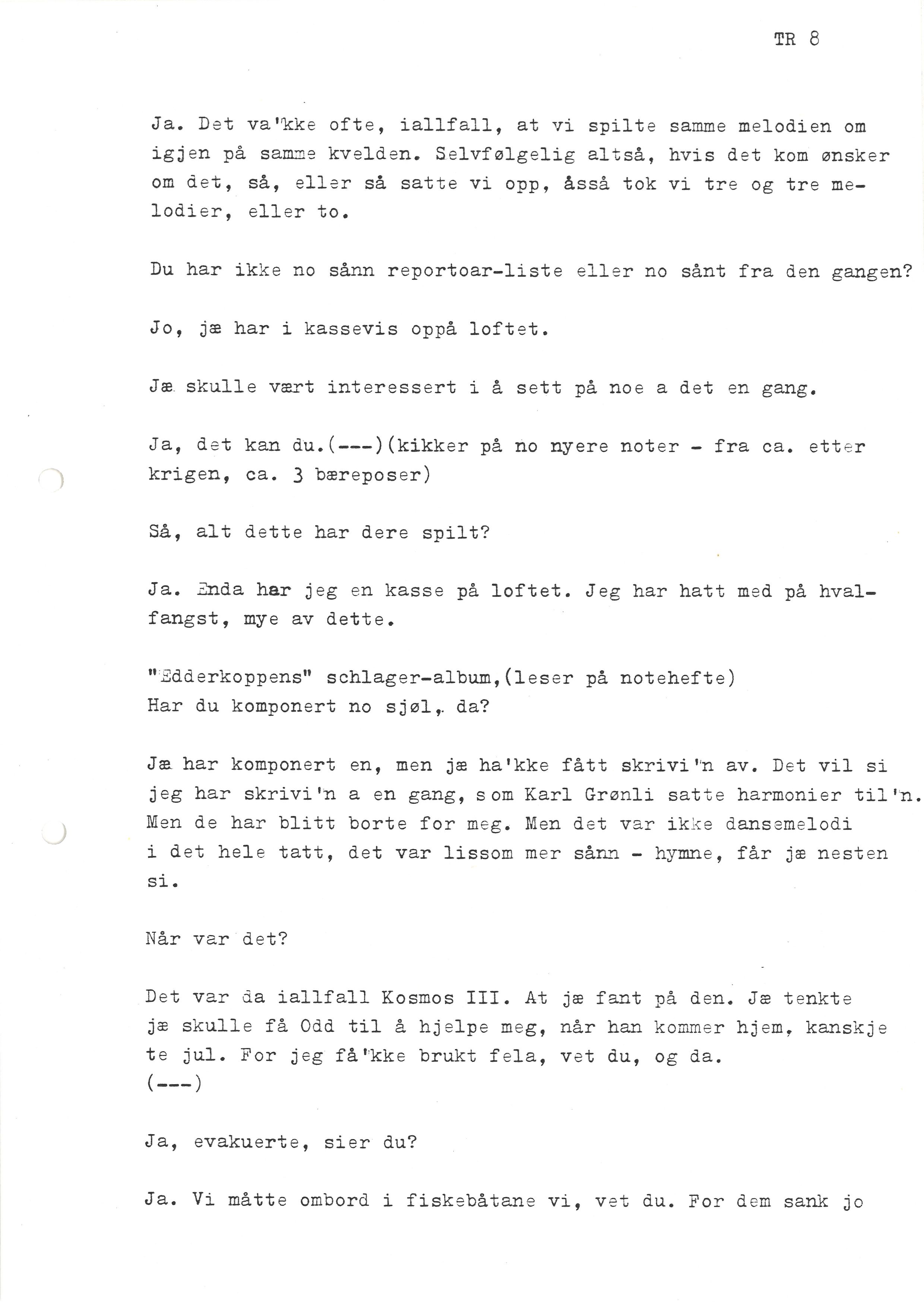 Sa 16 - Folkemusikk fra Vestfold, Gjerdesamlingen, VEMU/A-1868/I/L0001: Informantregister med intervjunedtegnelser, 1979-1986