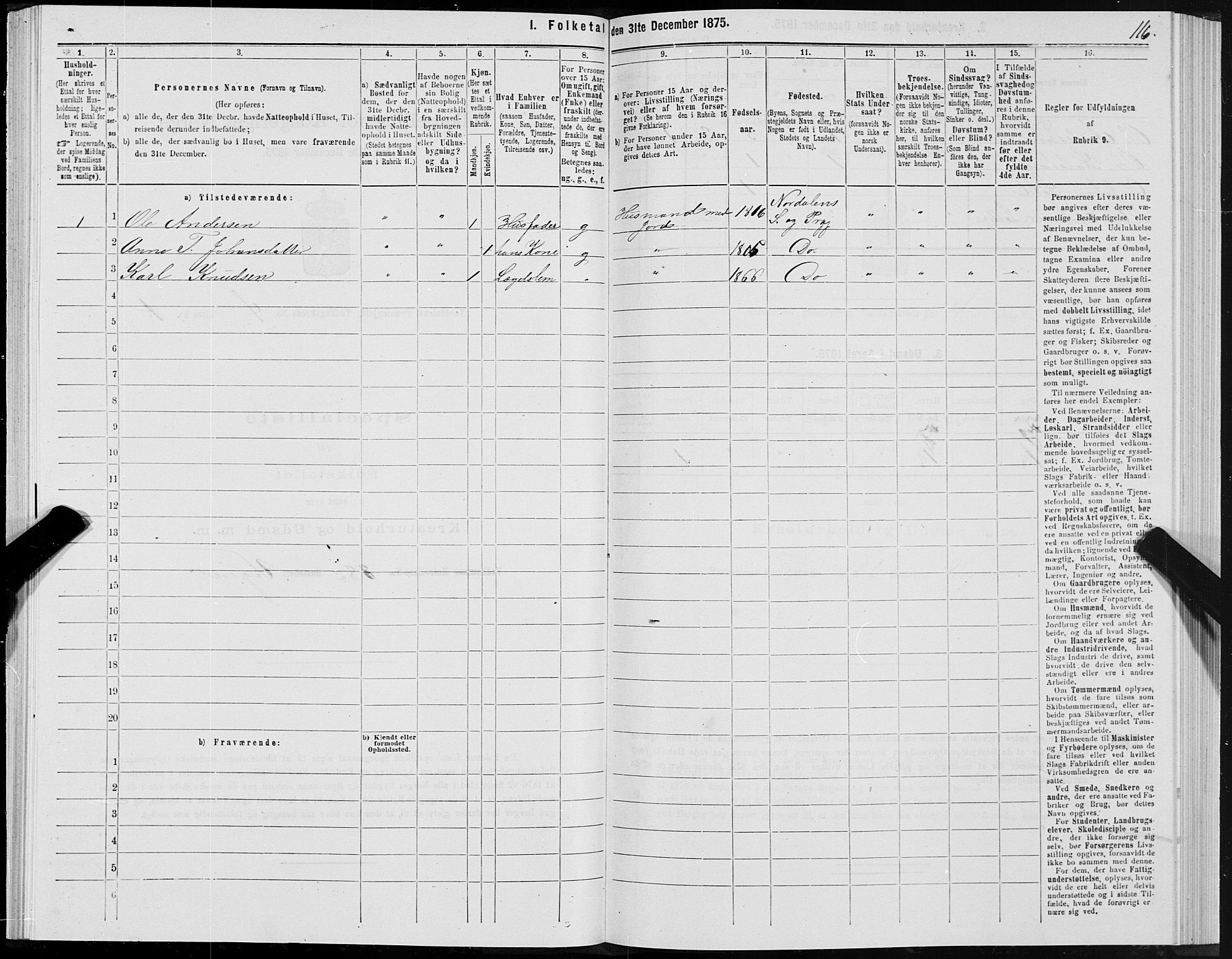 SAT, 1875 census for 1524P Norddal, 1875, p. 2116