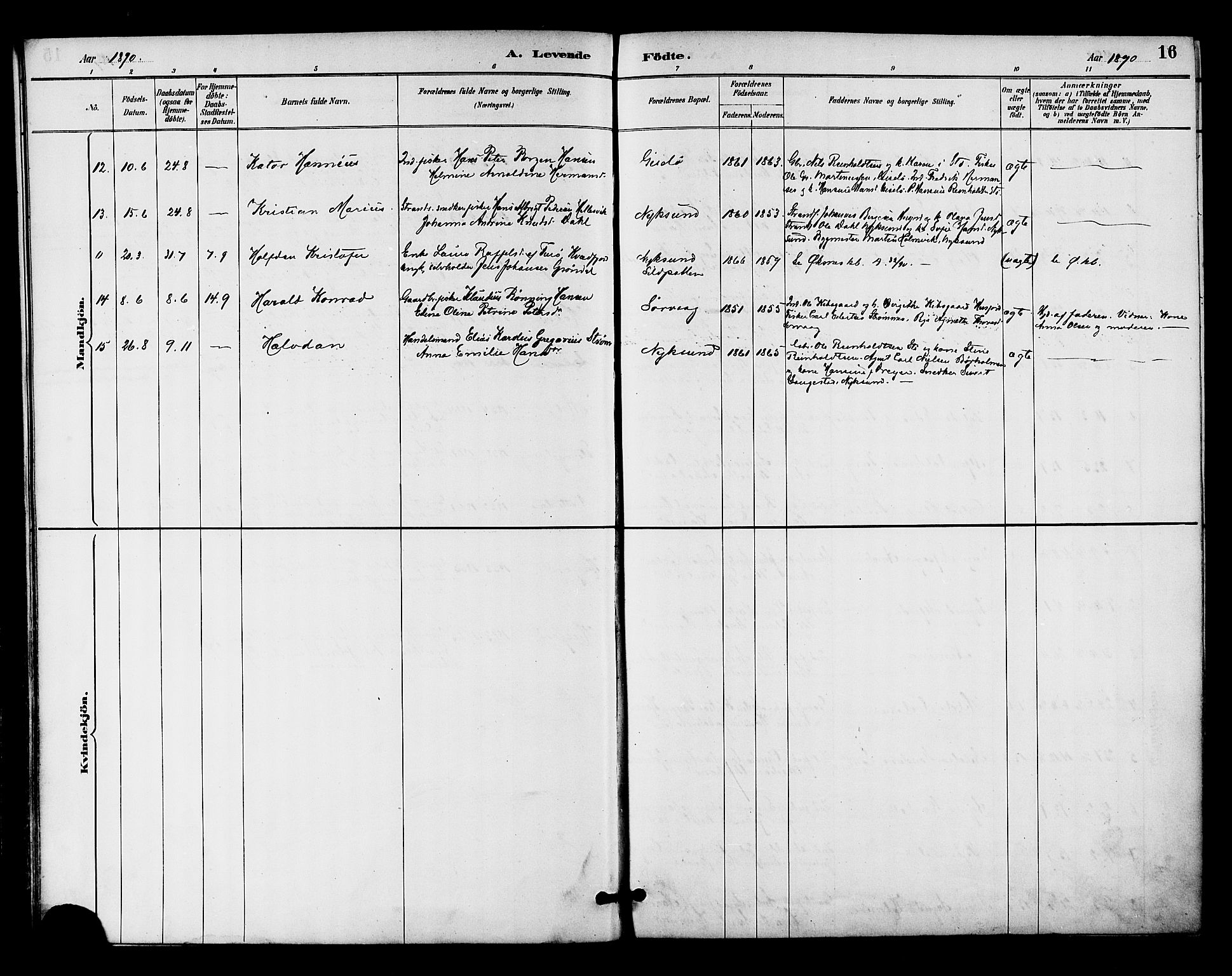 Ministerialprotokoller, klokkerbøker og fødselsregistre - Nordland, SAT/A-1459/894/L1355: Parish register (official) no. 894A01, 1885-1896, p. 16