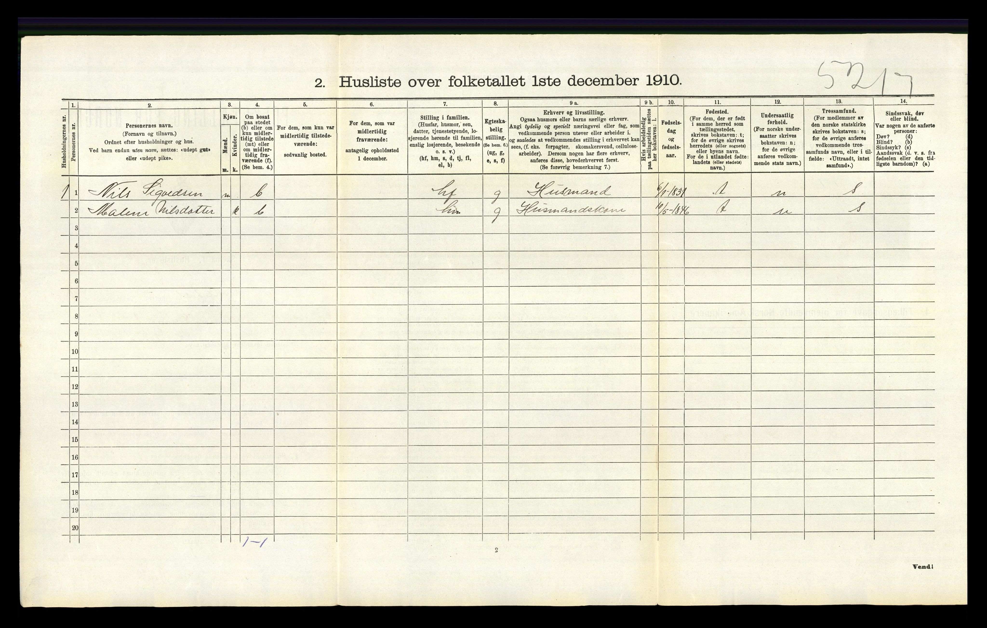RA, 1910 census for Vikedal, 1910, p. 816