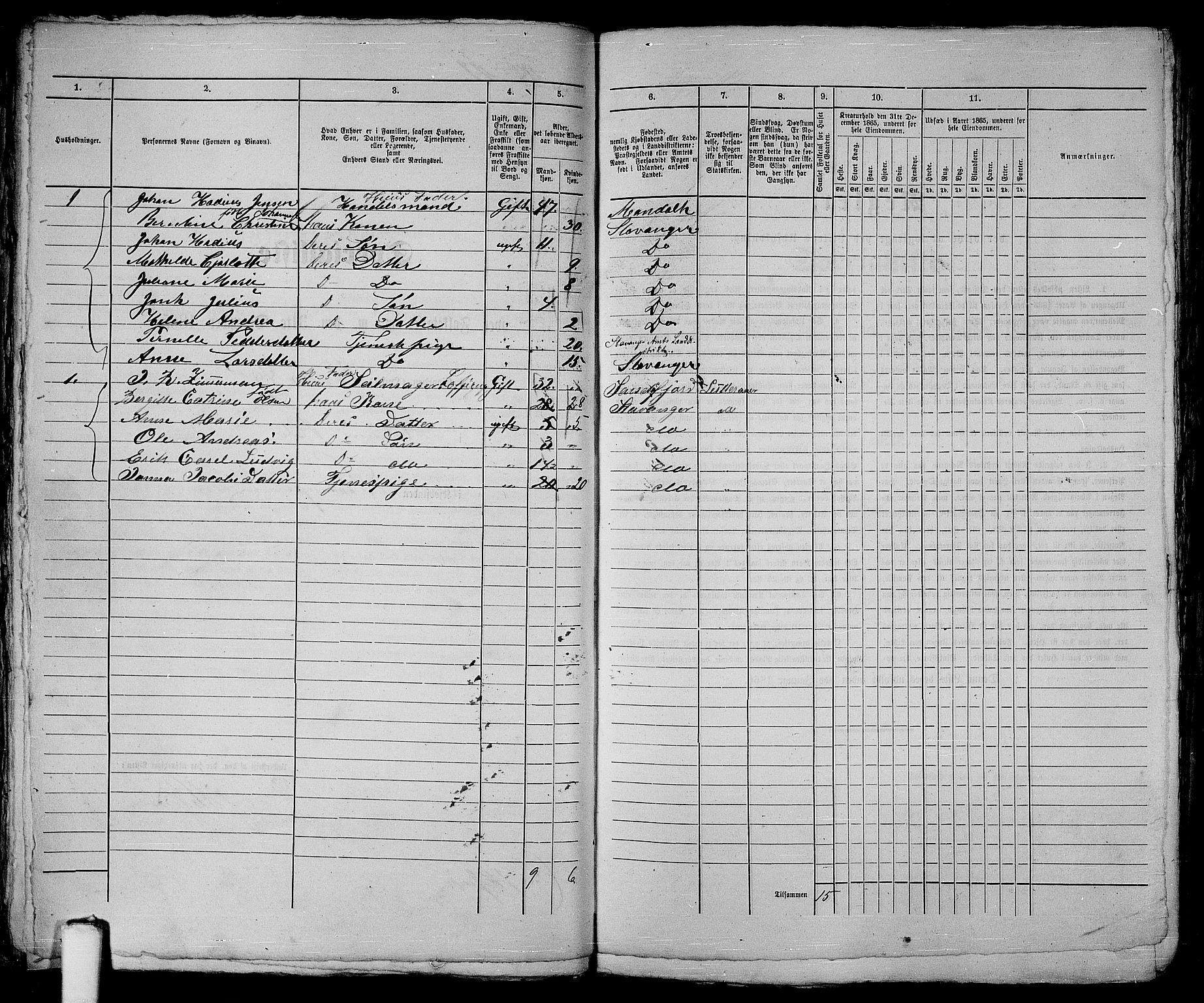 RA, 1865 census for Stavanger, 1865, p. 105