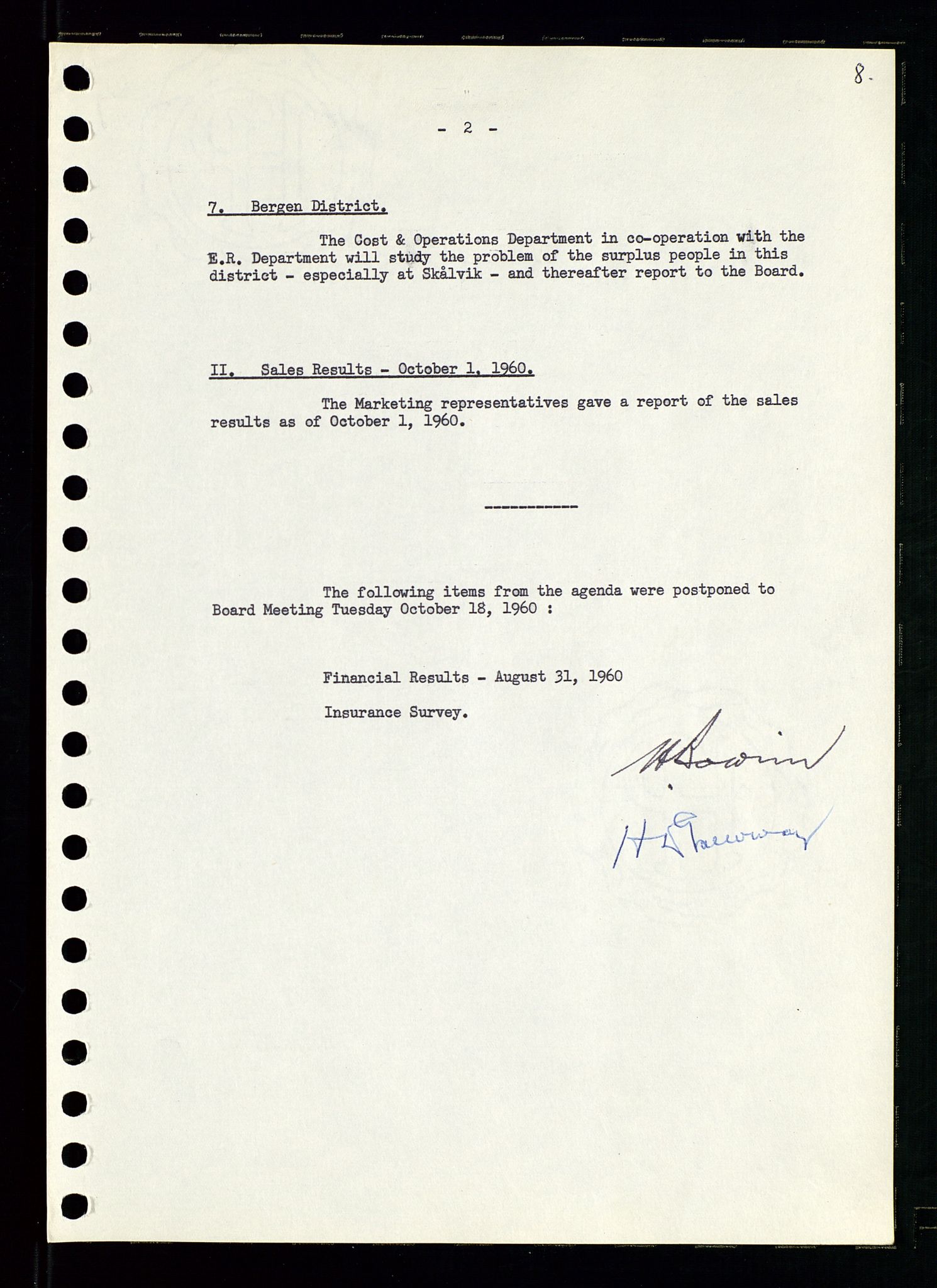 Pa 0982 - Esso Norge A/S, AV/SAST-A-100448/A/Aa/L0001/0002: Den administrerende direksjon Board minutes (styrereferater) / Den administrerende direksjon Board minutes (styrereferater), 1960-1961, p. 55