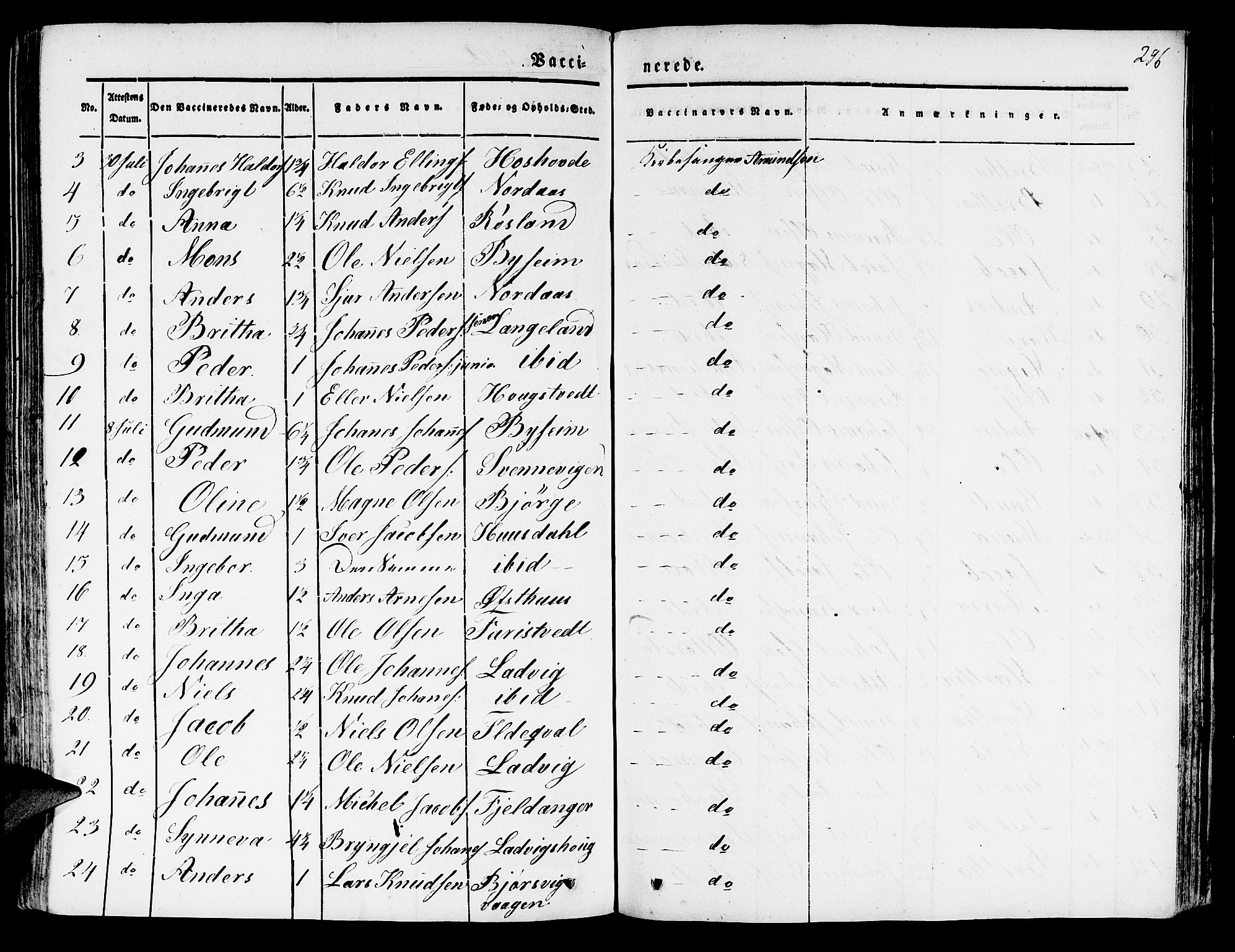 Hosanger sokneprestembete, SAB/A-75801/H/Haa: Parish register (official) no. A 7, 1835-1848, p. 296