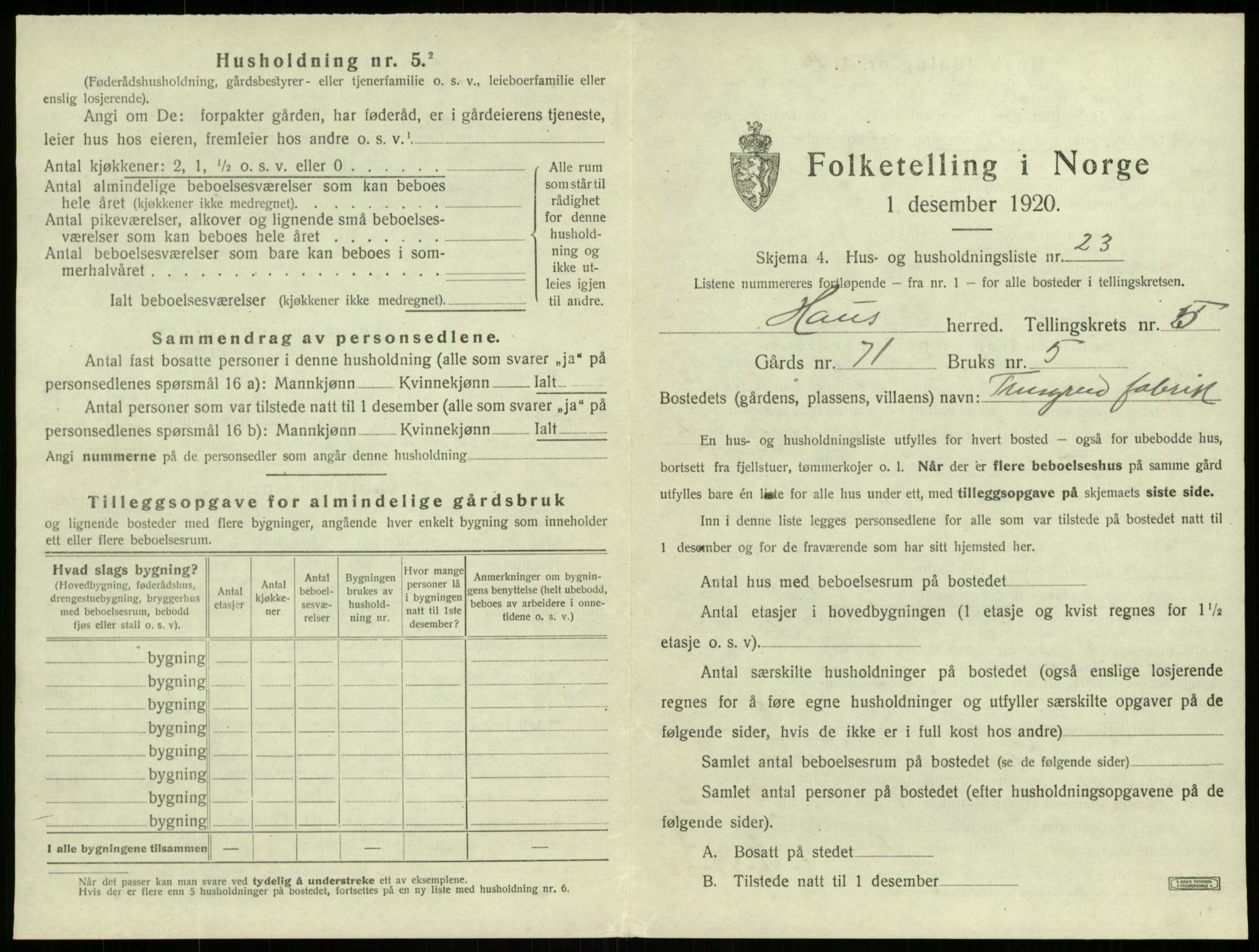 SAB, 1920 census for Haus, 1920, p. 371