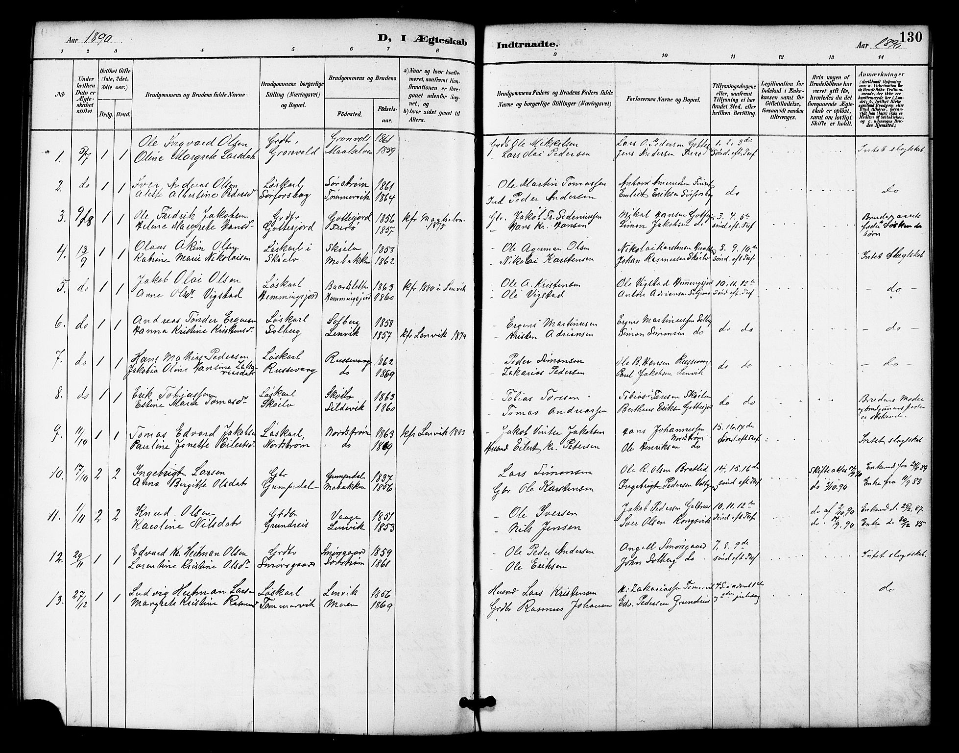 Tranøy sokneprestkontor, SATØ/S-1313/I/Ia/Iab/L0022klokker: Parish register (copy) no. 22, 1887-1912, p. 130