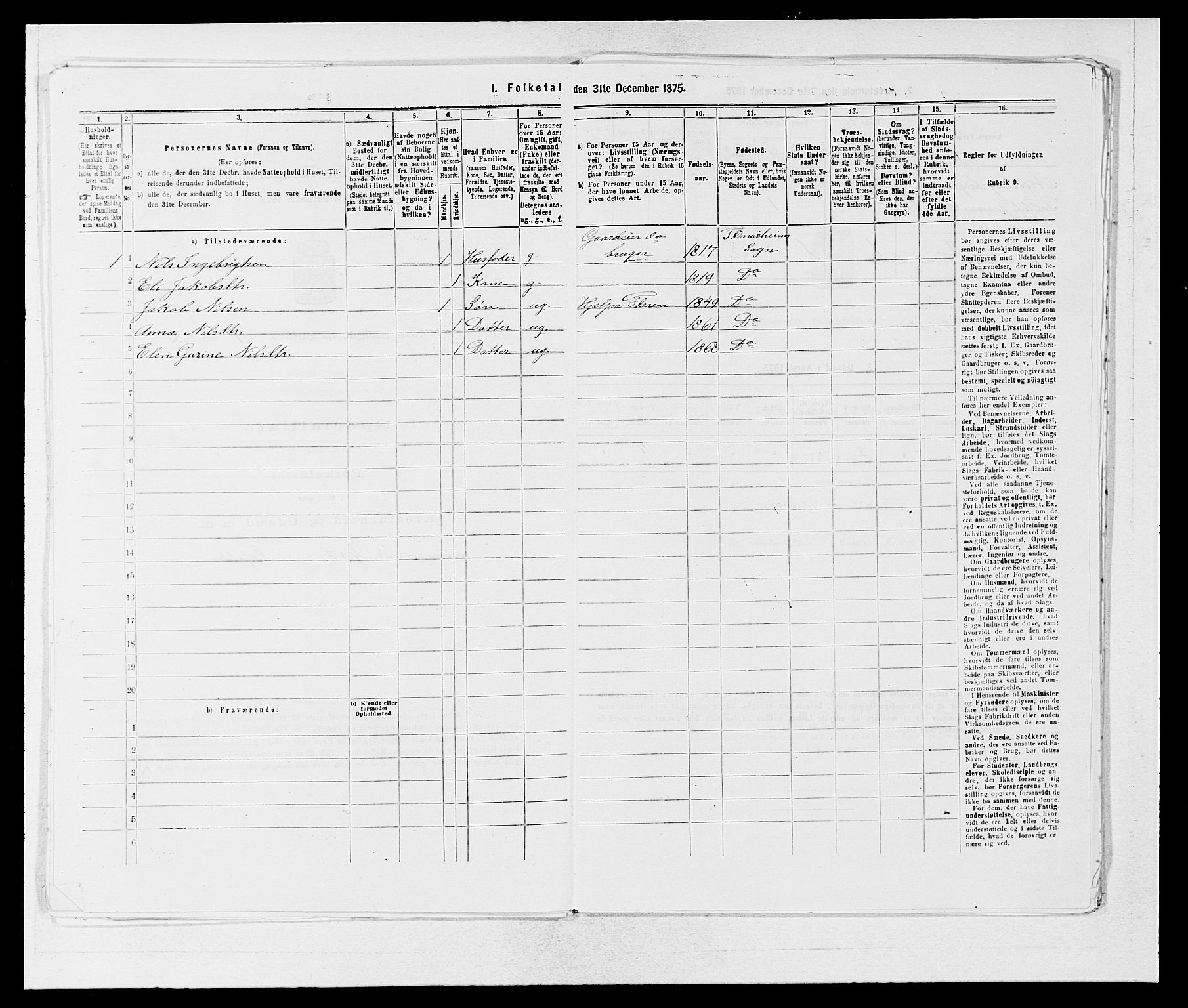 SAB, 1875 census for 1223P Tysnes, 1875, p. 1351