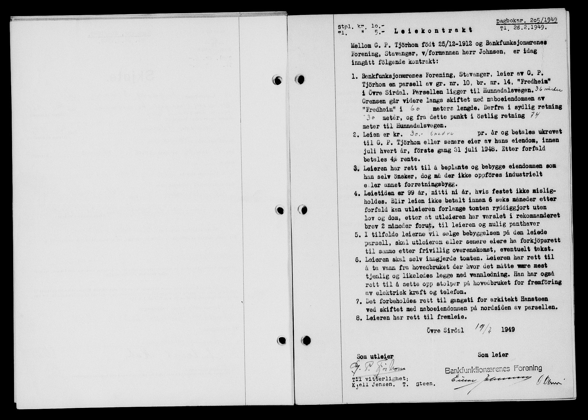 Flekkefjord sorenskriveri, AV/SAK-1221-0001/G/Gb/Gba/L0064: Mortgage book no. A-12, 1948-1949, Diary no: : 205/1949