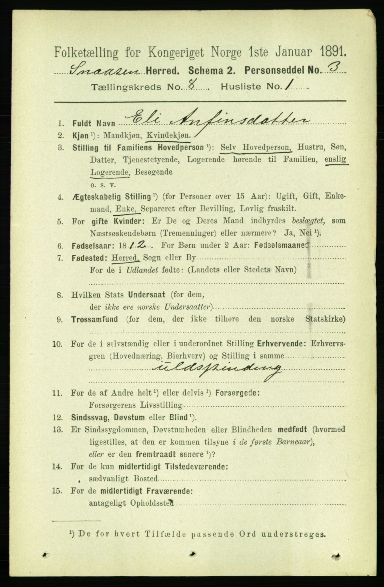 RA, 1891 census for 1736 Snåsa, 1891, p. 2738