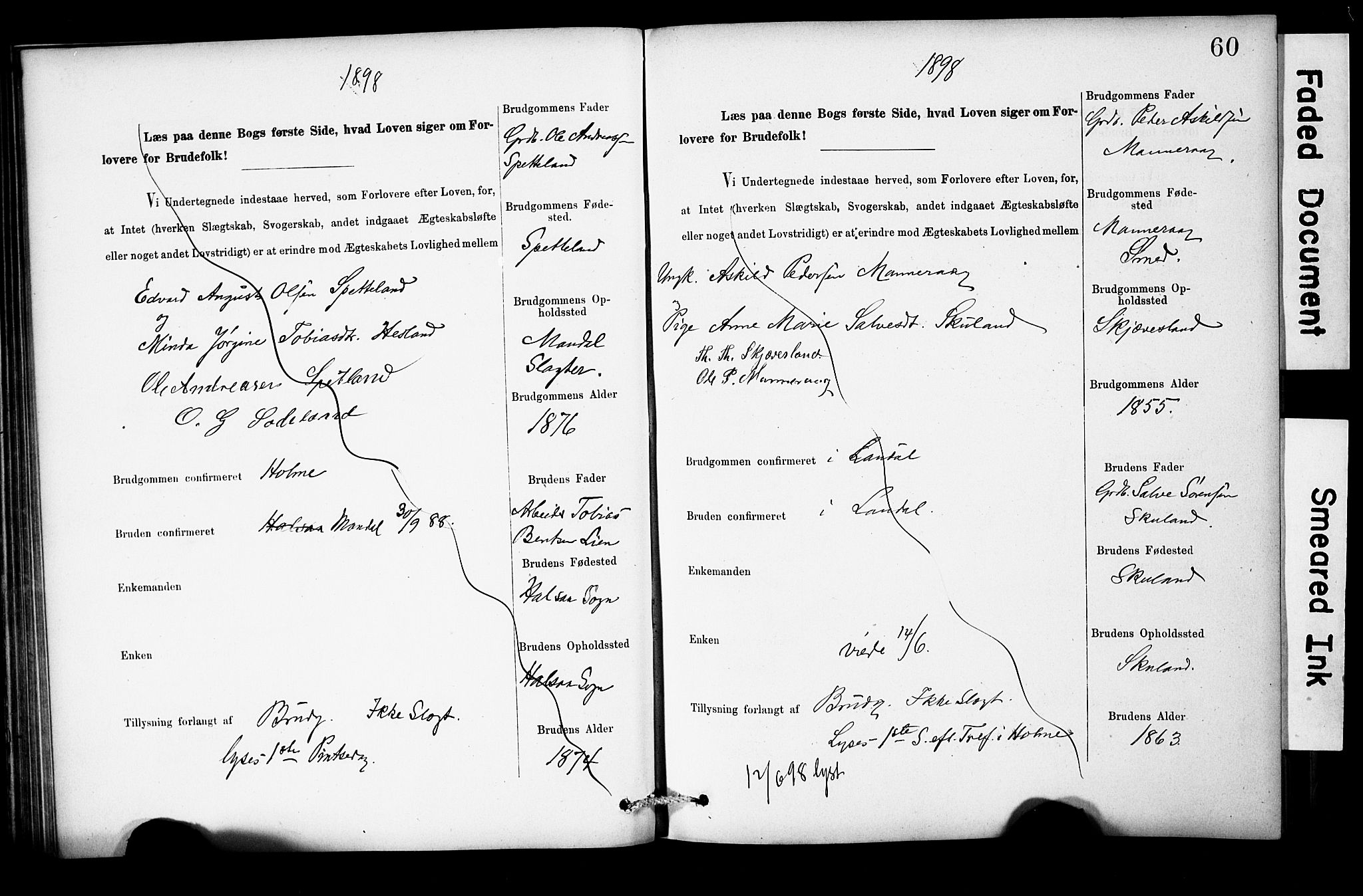 Holum sokneprestkontor, AV/SAK-1111-0022/F/Fe/L0004: Banns register no. II 5 4, 1890-1914, p. 60