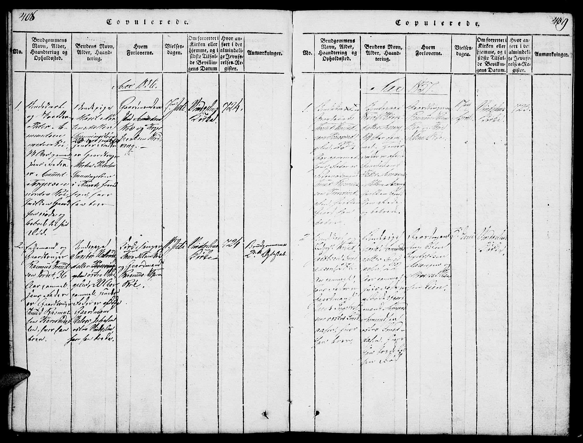 Tolga prestekontor, SAH/PREST-062/L/L0003: Parish register (copy) no. 3, 1815-1862, p. 408-409