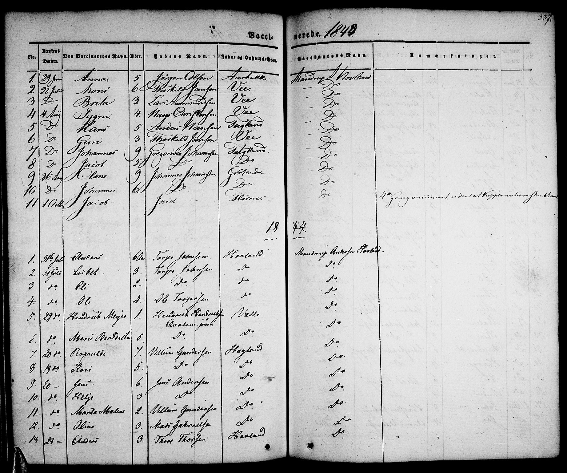 Tysnes sokneprestembete, AV/SAB-A-78601/H/Haa: Parish register (official) no. A 9, 1837-1848, p. 337