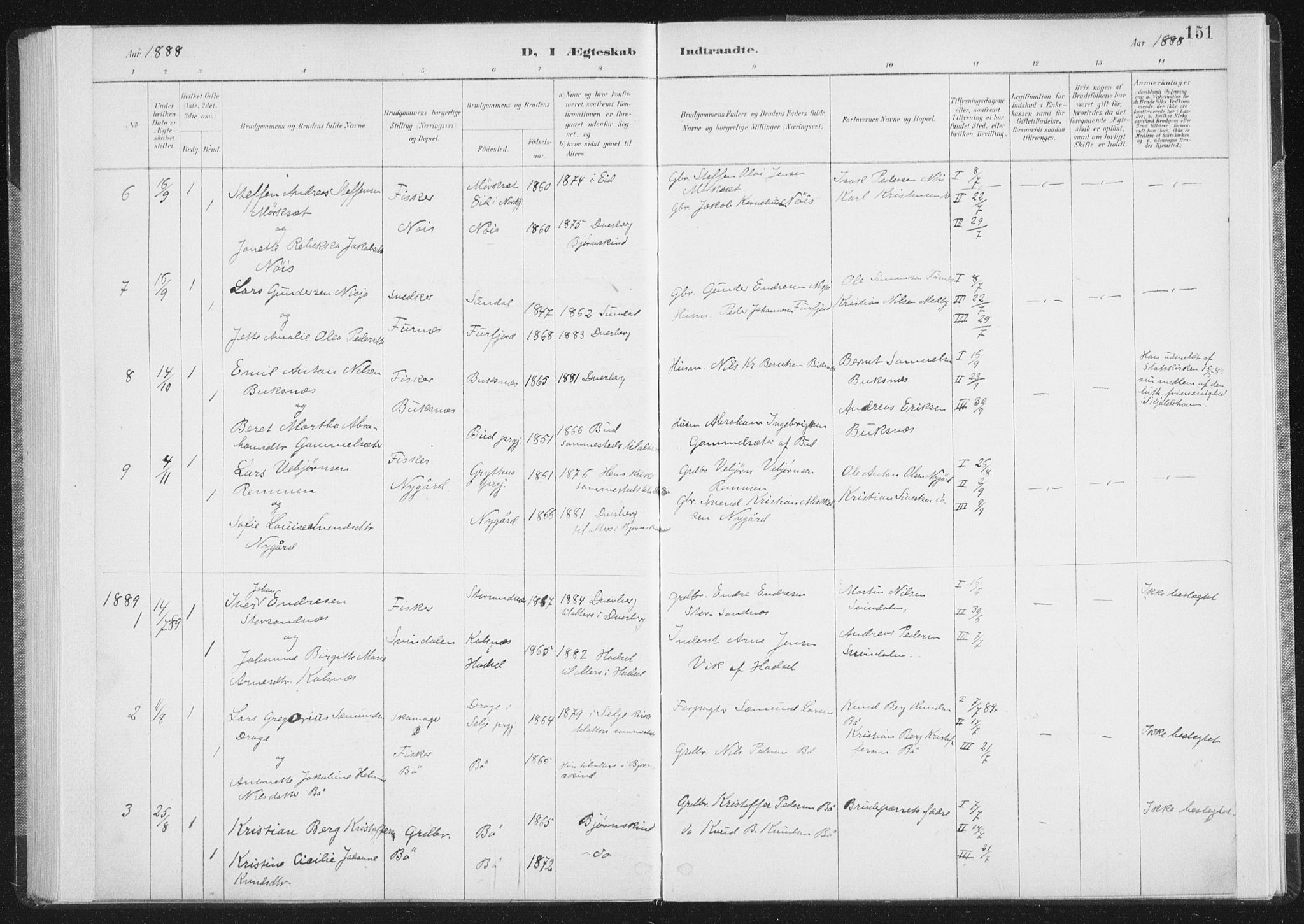 Ministerialprotokoller, klokkerbøker og fødselsregistre - Nordland, AV/SAT-A-1459/898/L1422: Parish register (official) no. 898A02, 1887-1908, p. 151