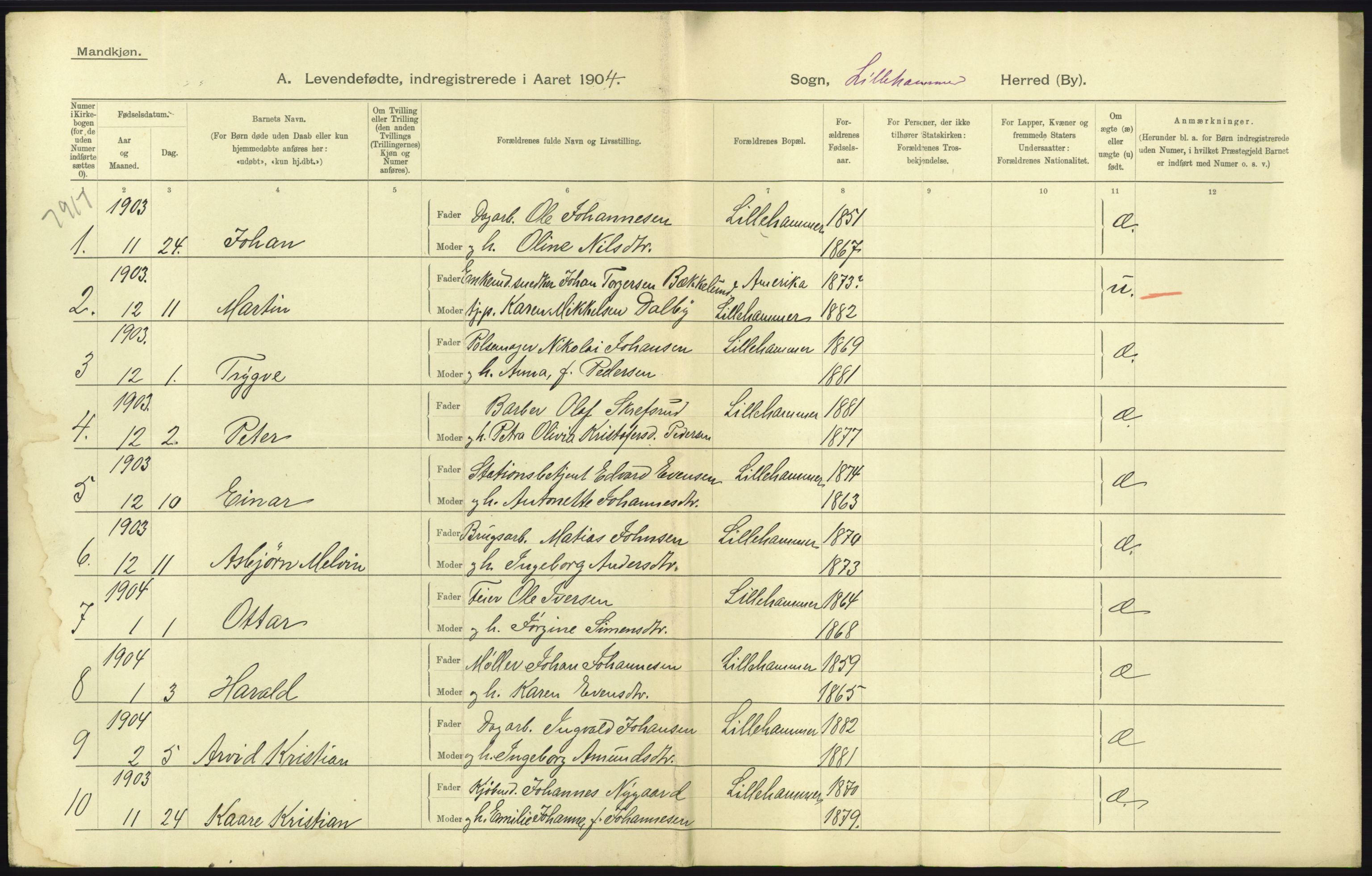 Statistisk sentralbyrå, Sosiodemografiske emner, Befolkning, AV/RA-S-2228/D/Df/Dfa/Dfab/L0006: Kristians amt: Fødte, gifte, døde, 1904, p. 861