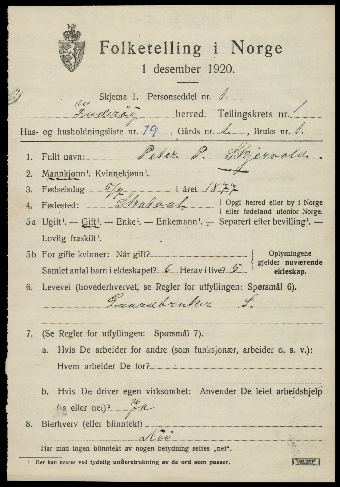 SAT, 1920 census for Inderøy, 1920, p. 1817