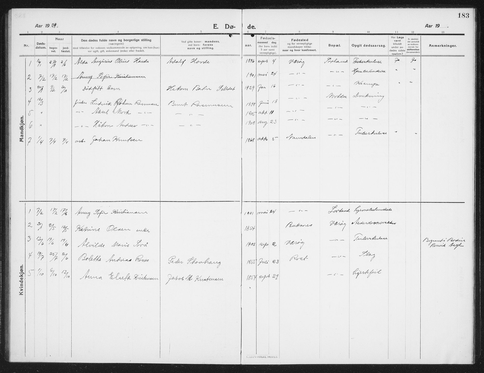 Ministerialprotokoller, klokkerbøker og fødselsregistre - Nordland, AV/SAT-A-1459/807/L0124: Parish register (copy) no. 807C02, 1910-1935, p. 183